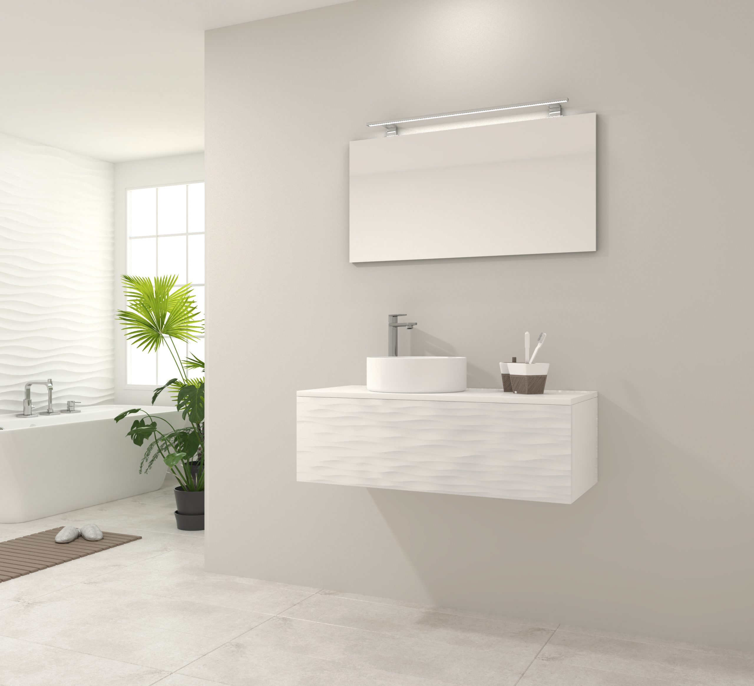 Pack Iroise avec éclairage, plan de travail, vue et projecteur LED