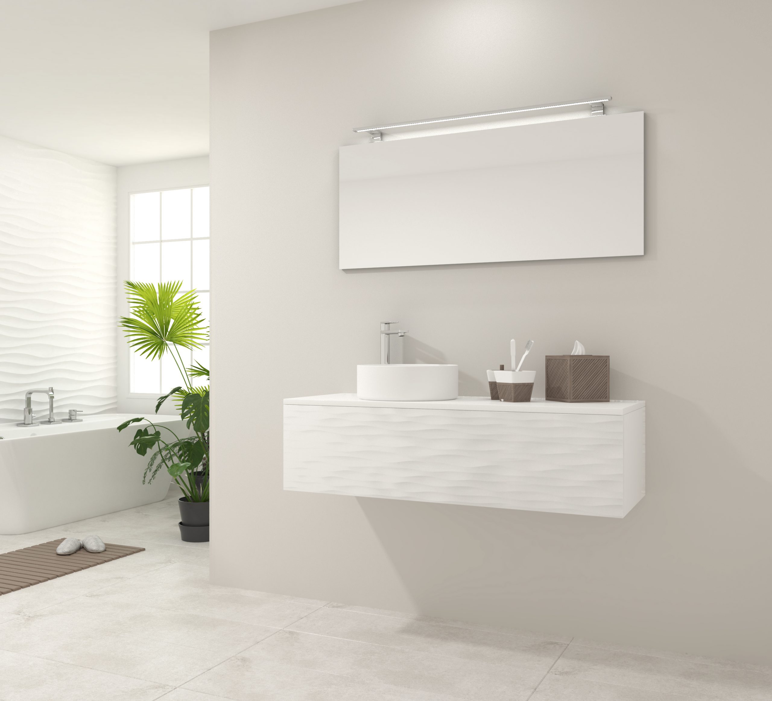 Pack Iroise avec éclairage, plan de travail, vue et projecteur LED