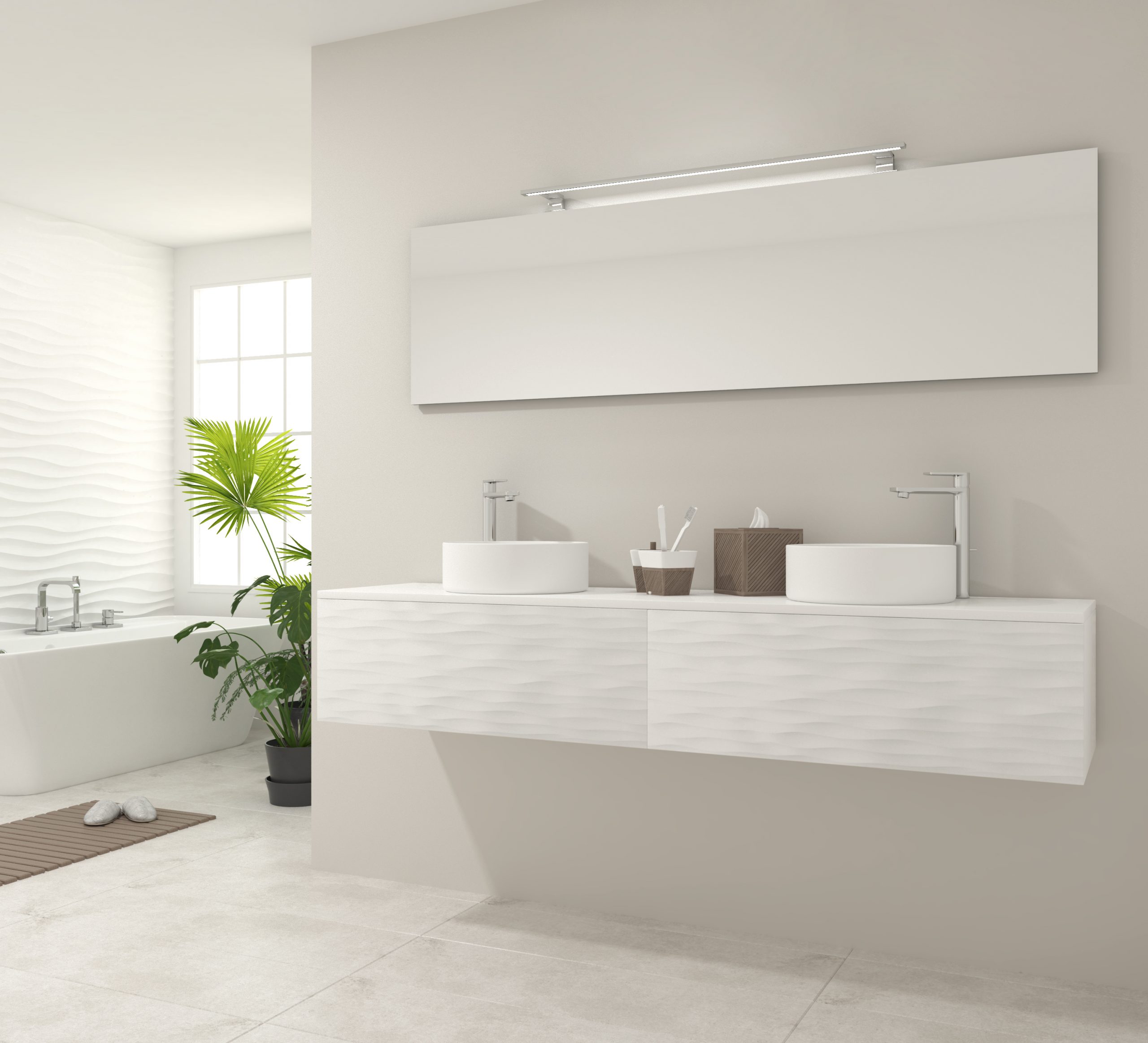 Pack Iroise con doble lavabo sobreencimera, espejo y foco led