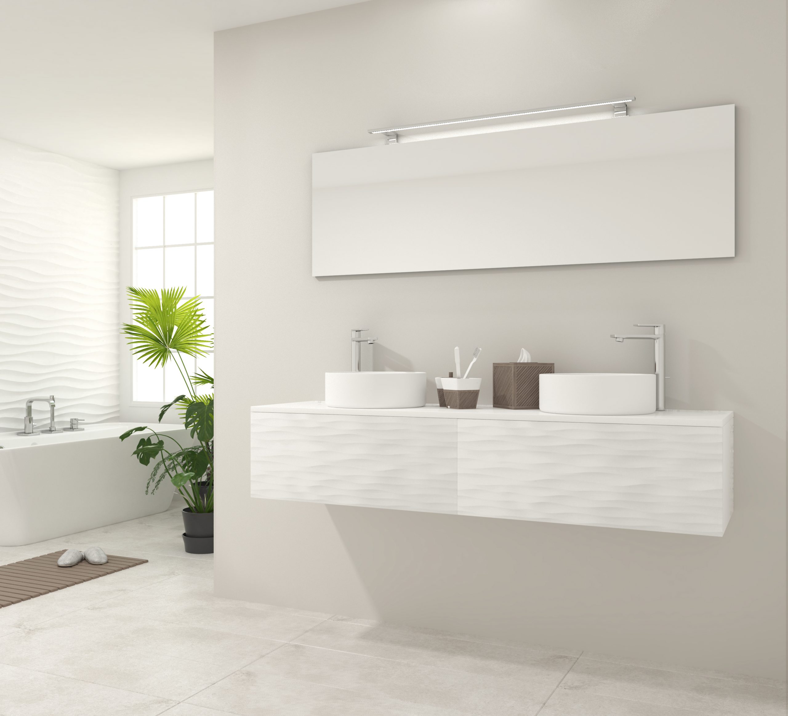 Pack Iroise con doble lavabo sobreencimera, espejo y foco led