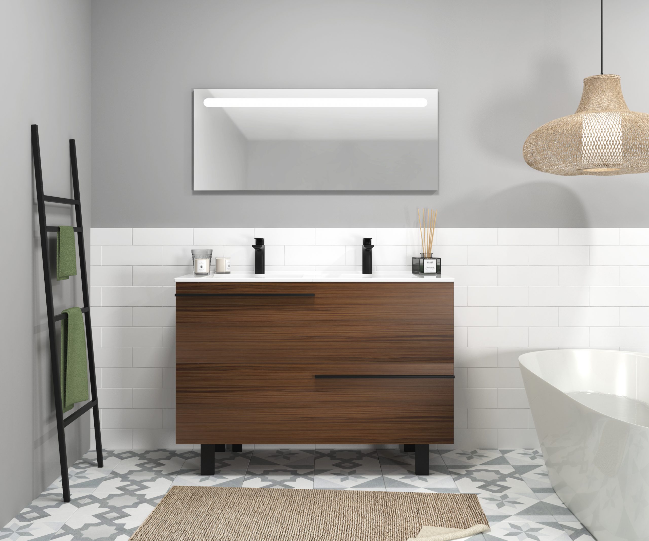 Ensemble en laiton avec lavabo et miroir LED