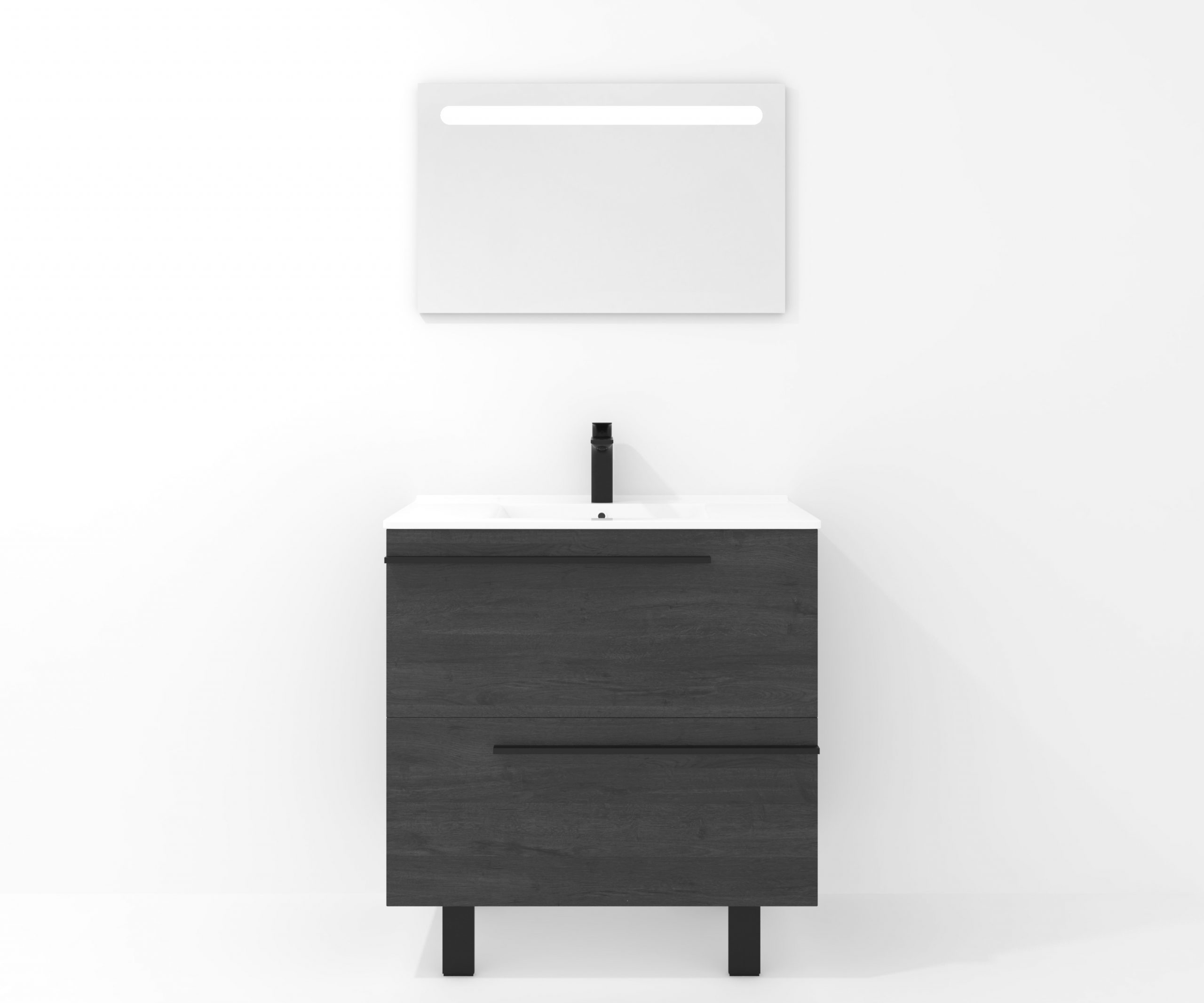 Ensemble en laiton avec lavabo et miroir LED