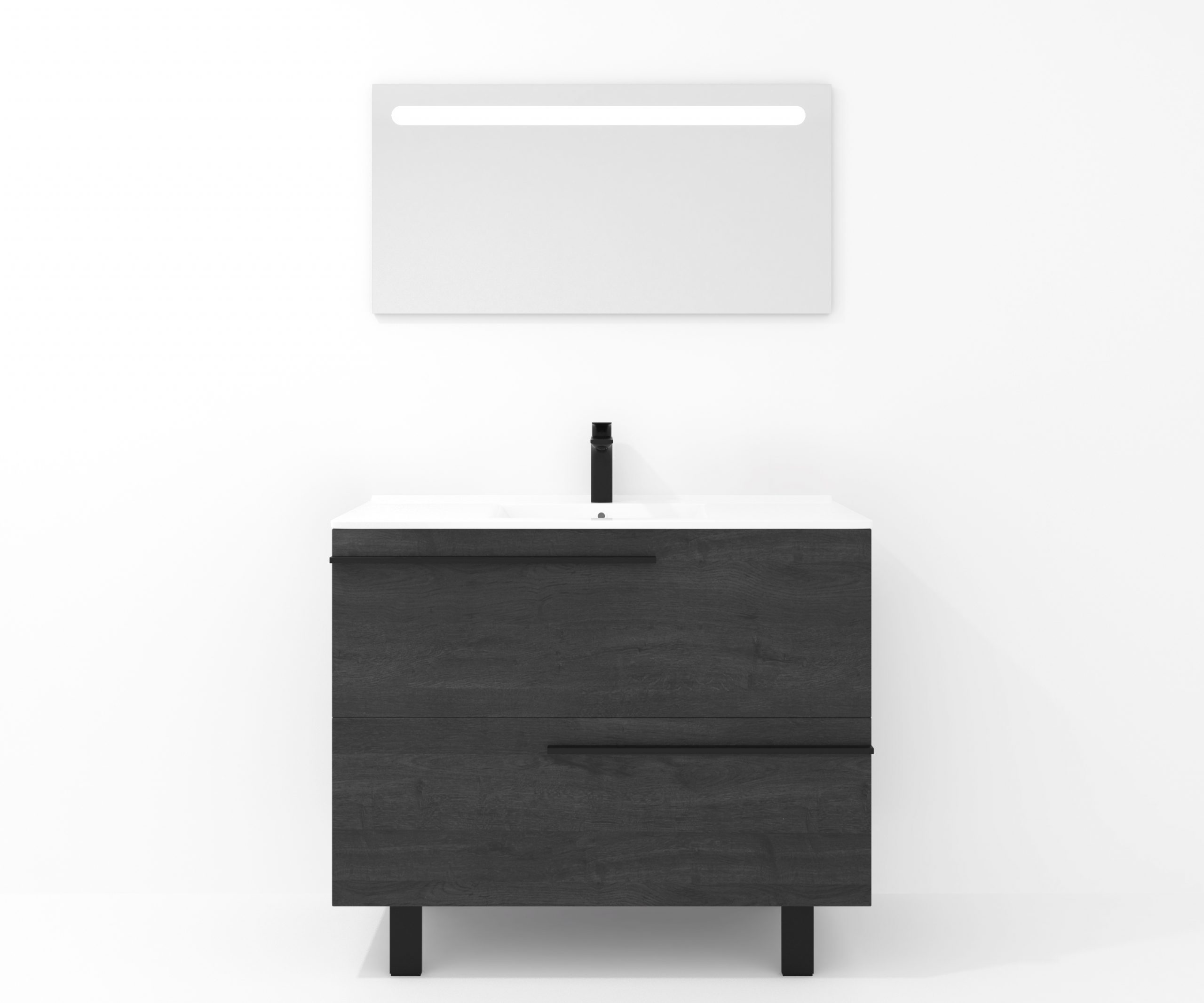 Ensemble en laiton avec lavabo et miroir LED