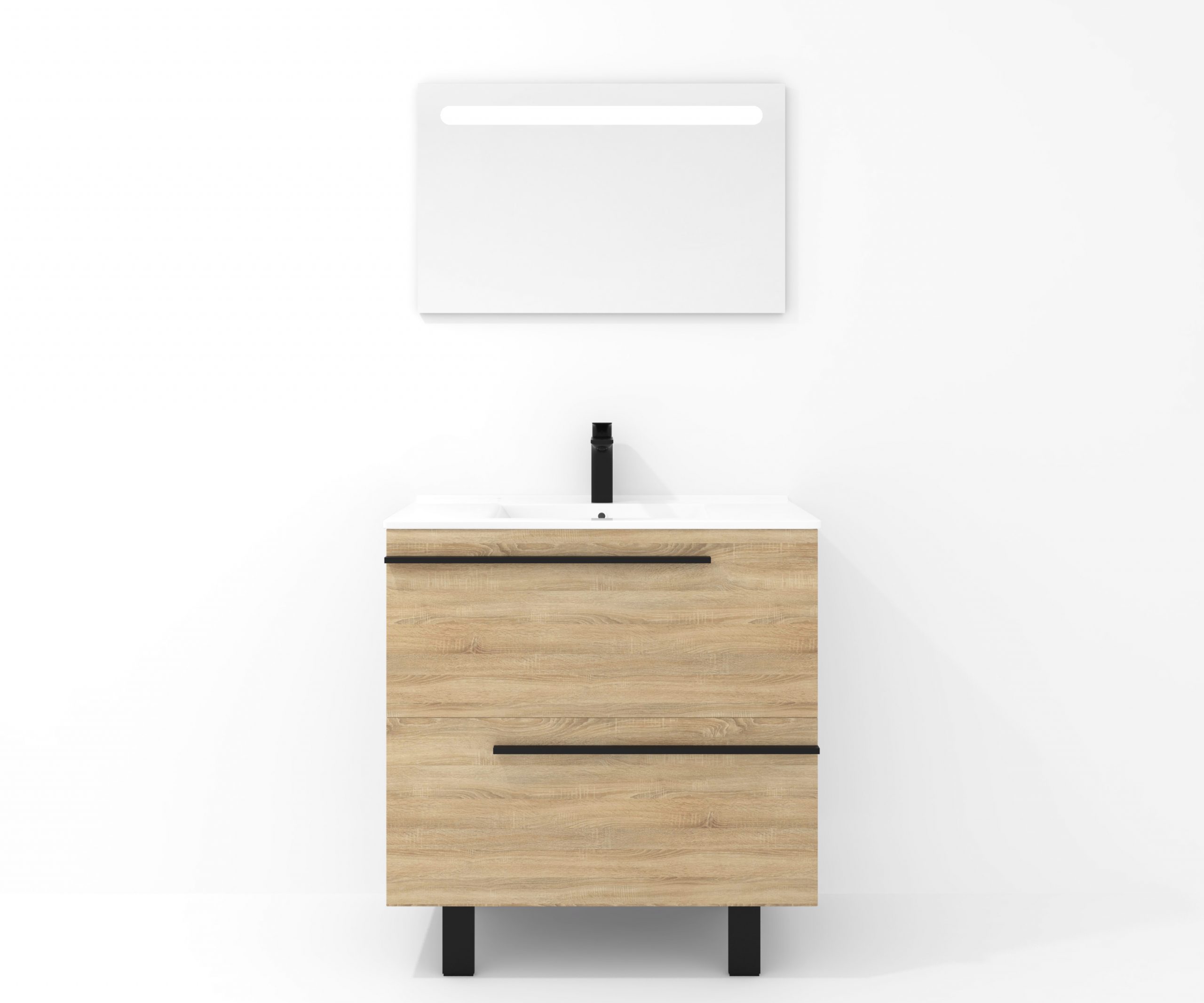 Ensemble en laiton avec lavabo et miroir LED