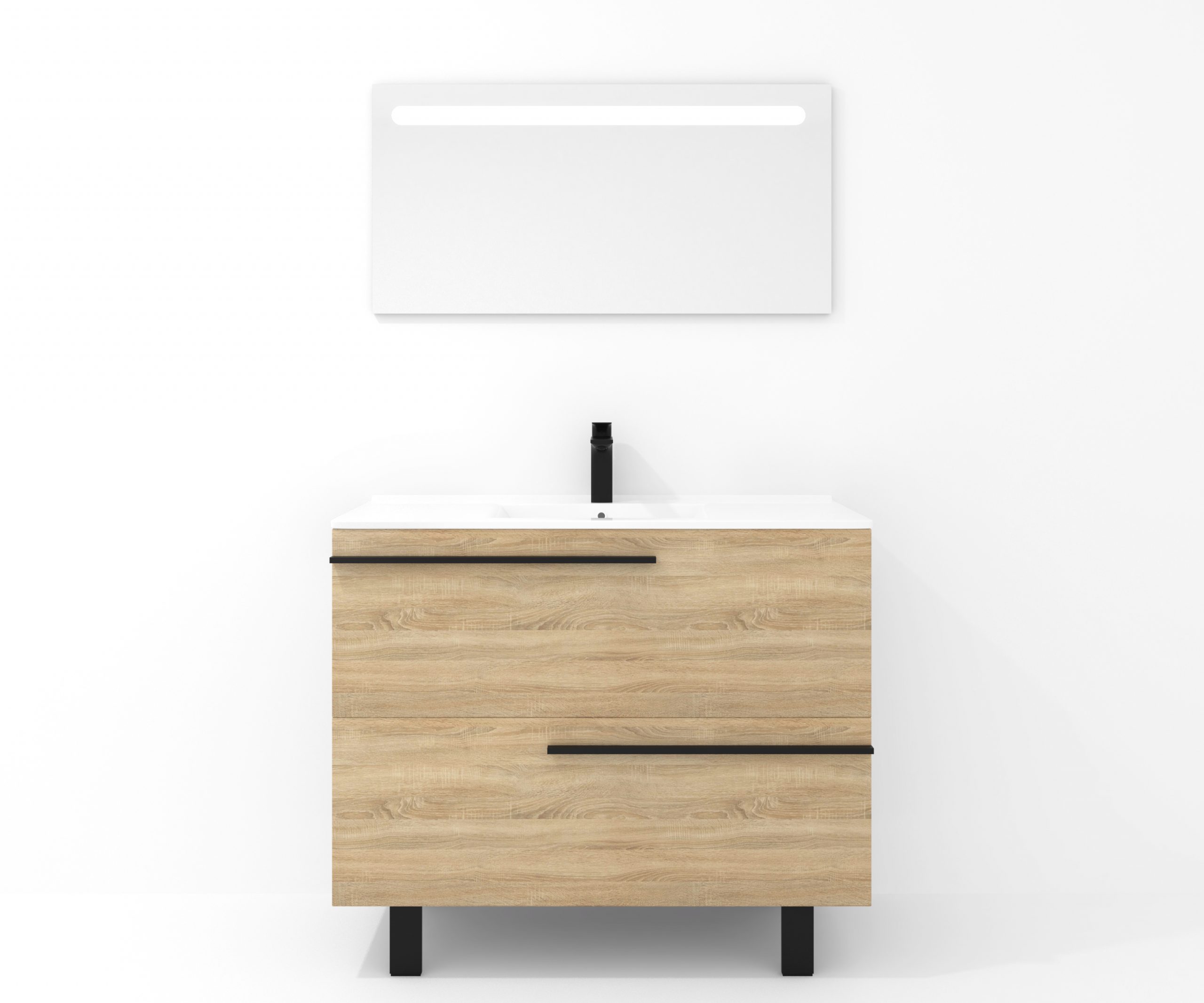 Ensemble en laiton avec lavabo et miroir LED