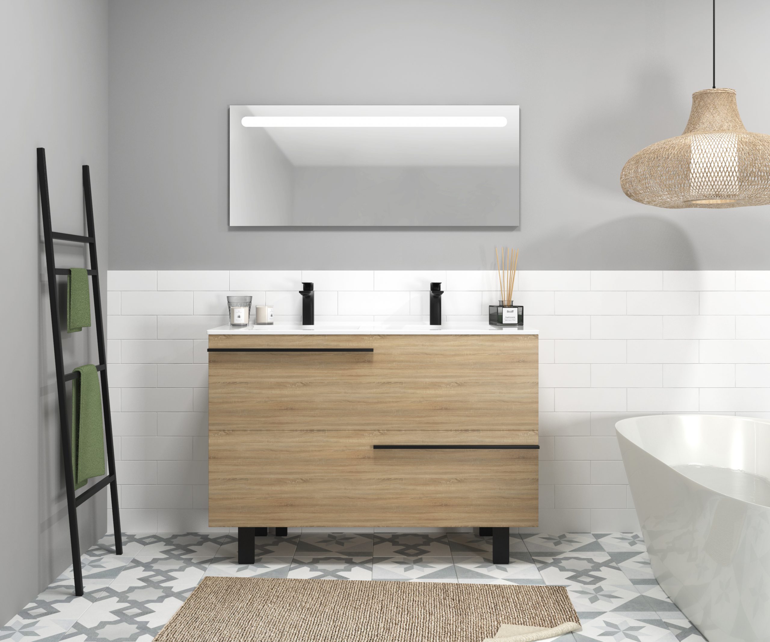 Ensemble en laiton avec lavabo et miroir LED