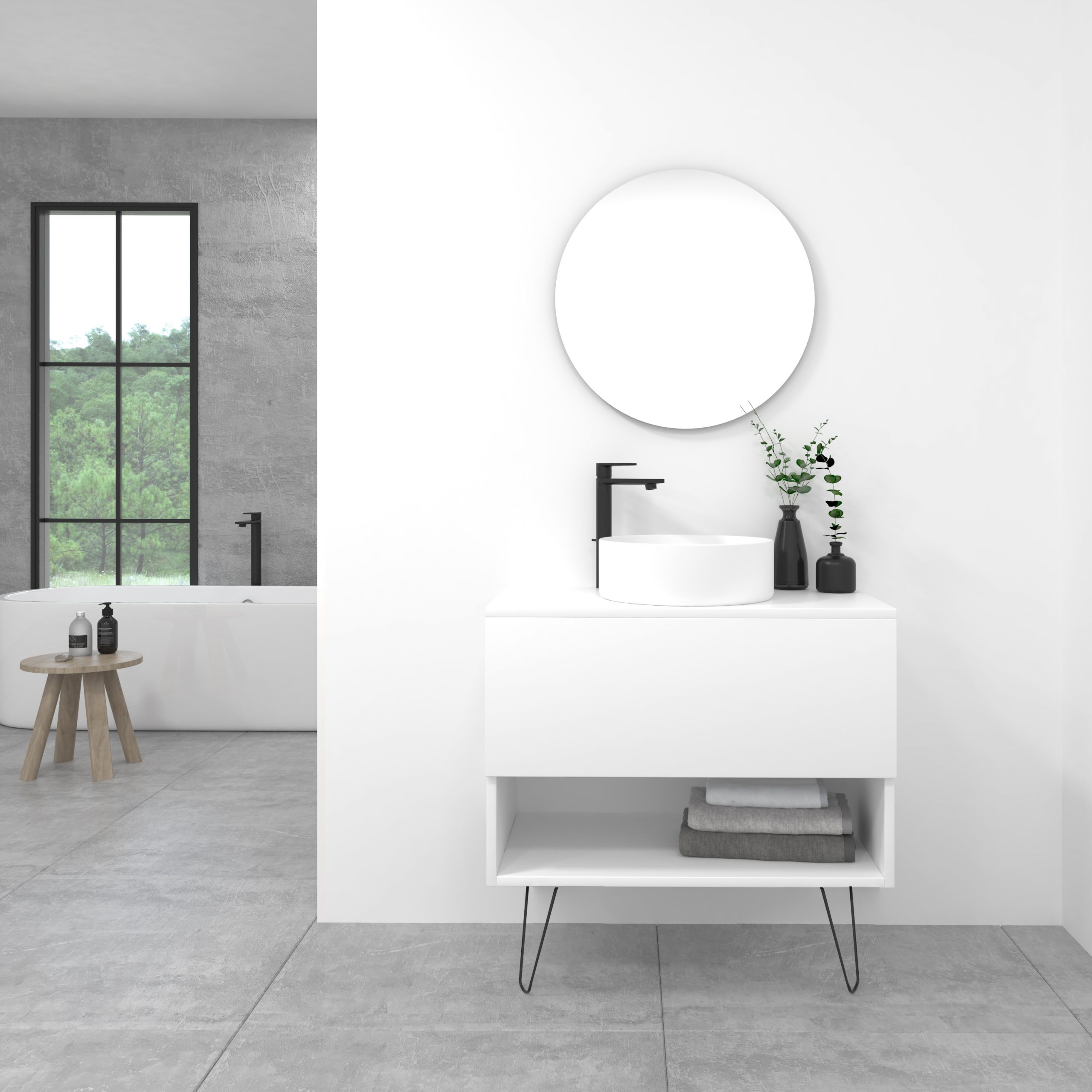 Pack Lille avec vasque à poser et miroir LED circulaire