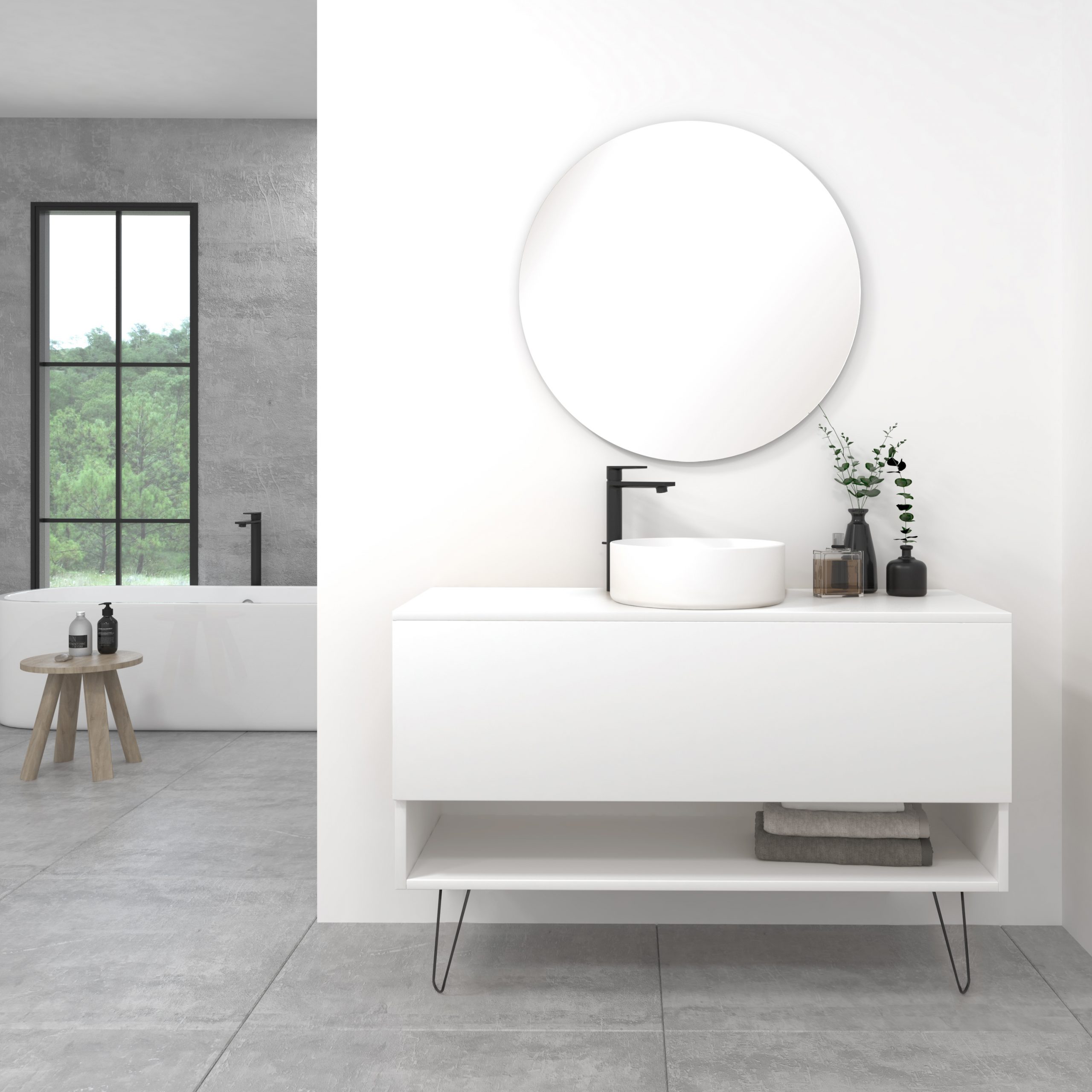 Pack Lille avec vasque à poser et miroir LED circulaire