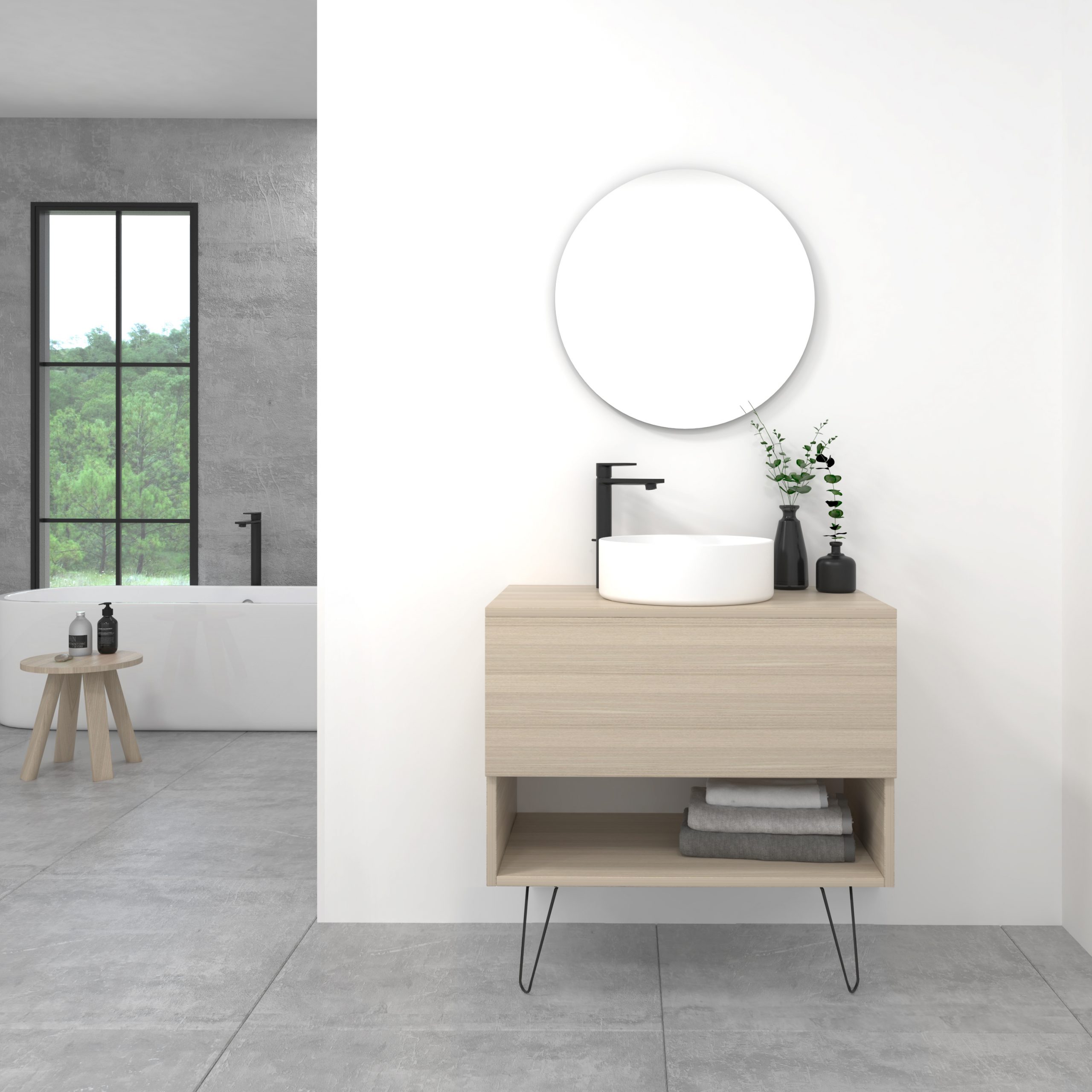 Pack Lille avec vasque à poser et miroir LED circulaire