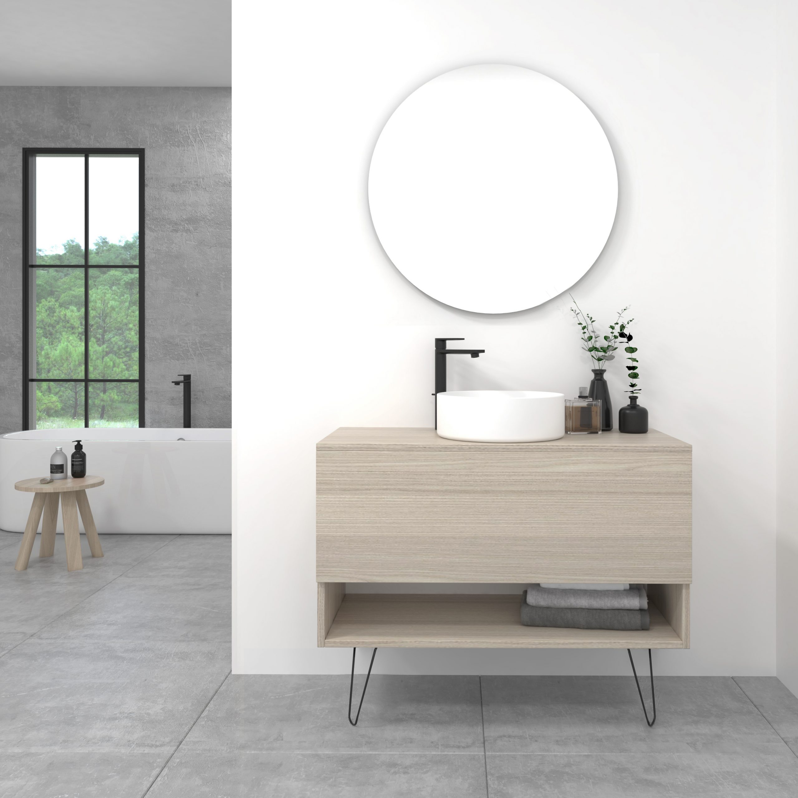 Pack Lille avec vasque à poser et miroir LED circulaire