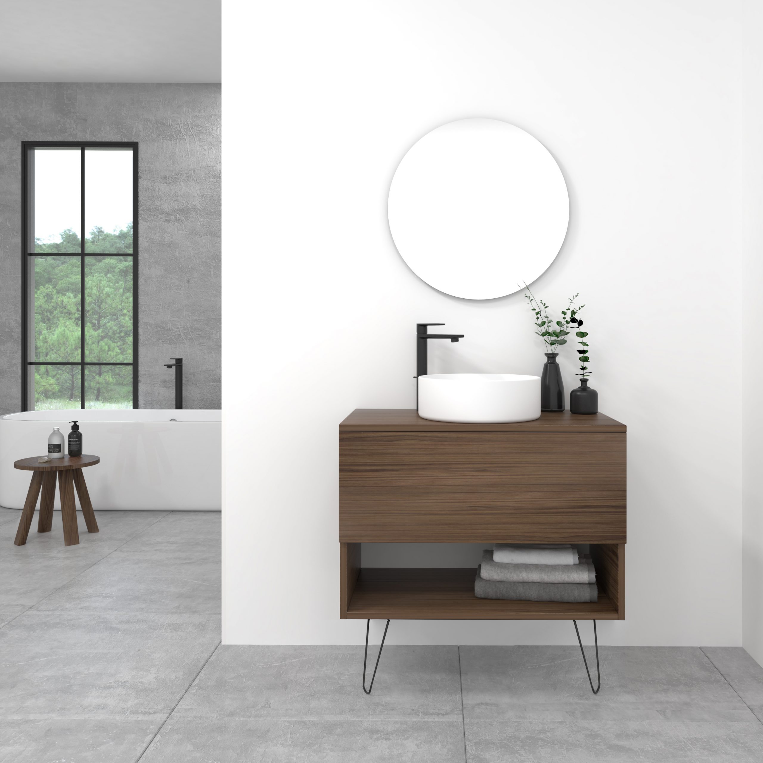 Pack Lille avec vasque à poser et miroir LED circulaire