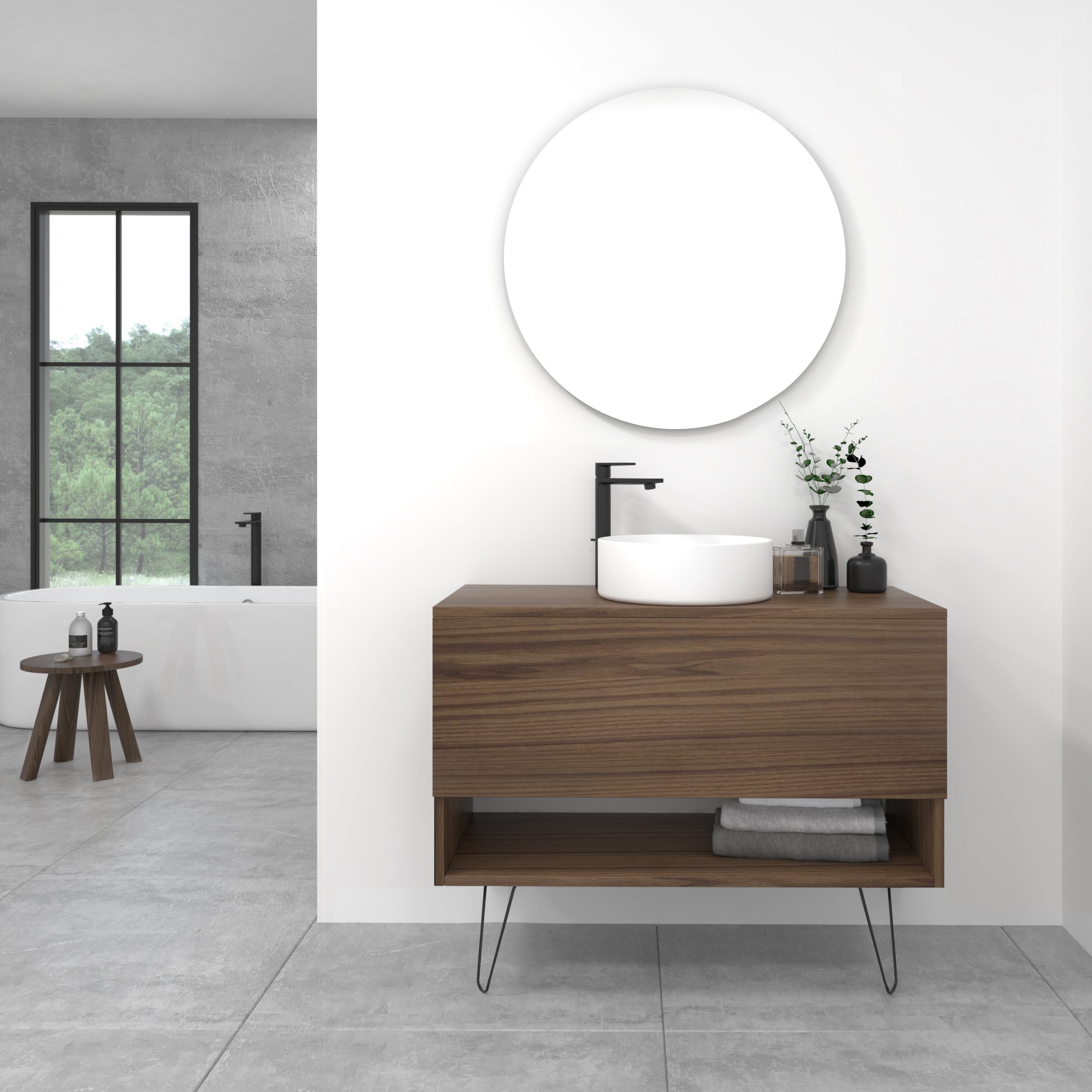 Pack Lille avec vasque à poser et miroir LED circulaire