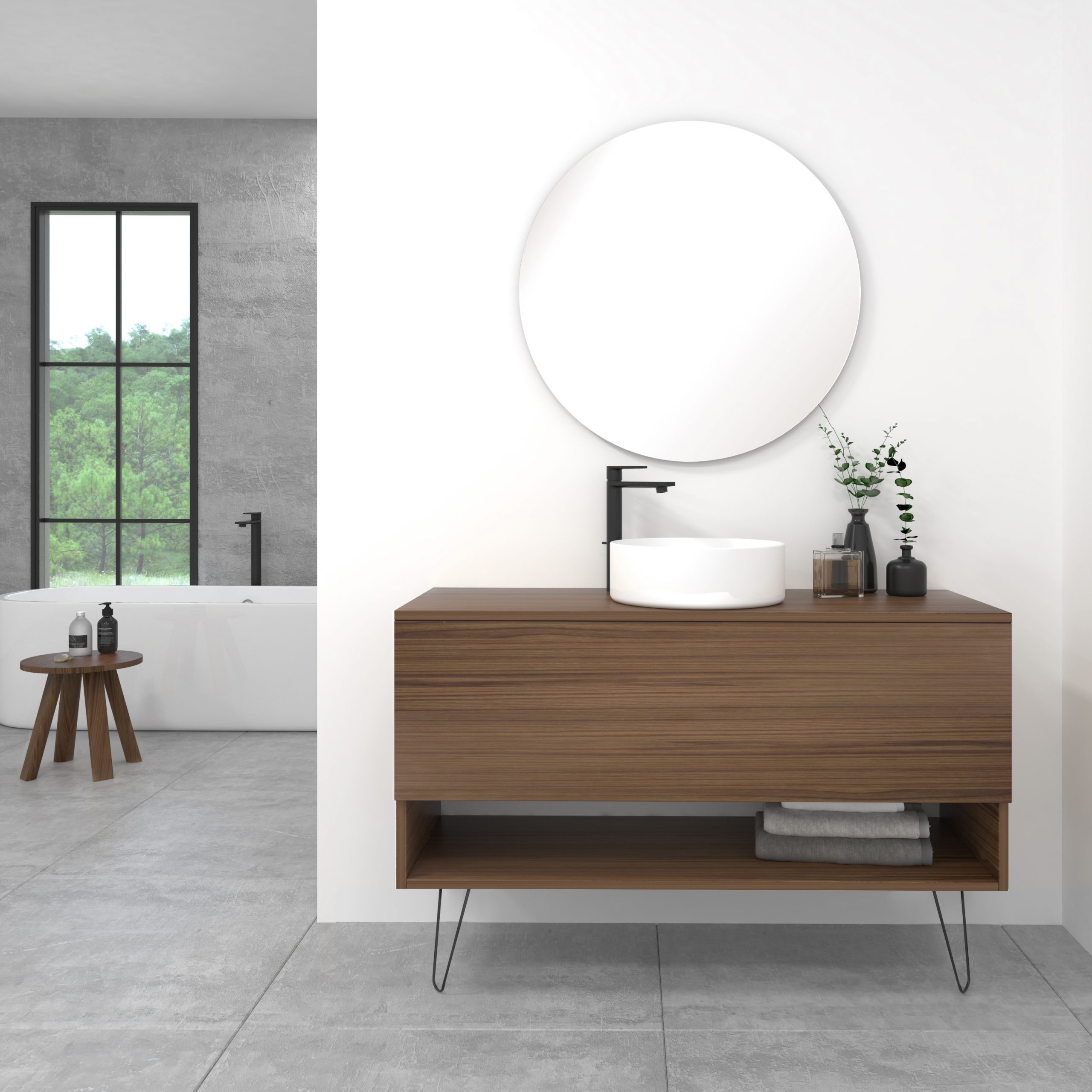 Pack Lille avec vasque à poser et miroir LED circulaire