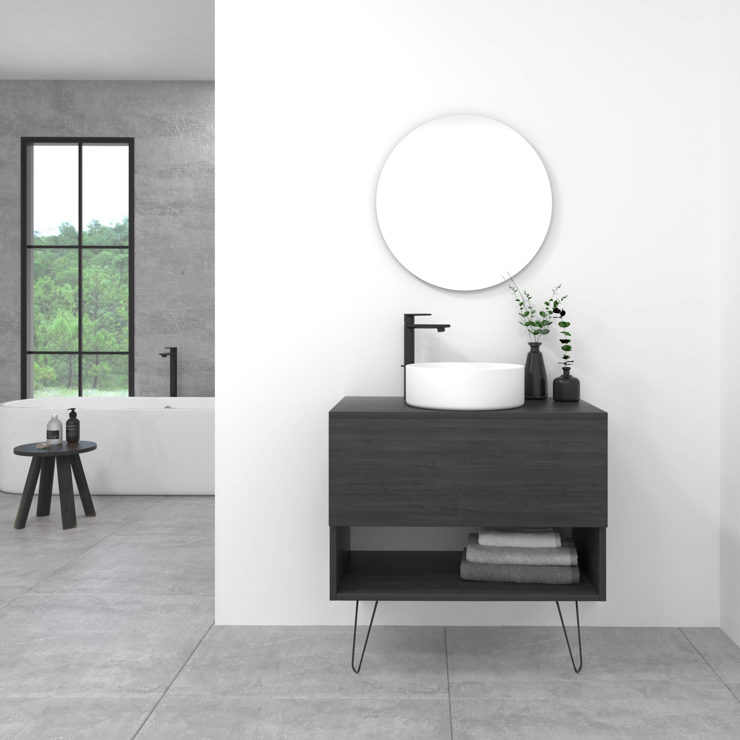 Pack Lille avec vasque à poser et miroir LED circulaire