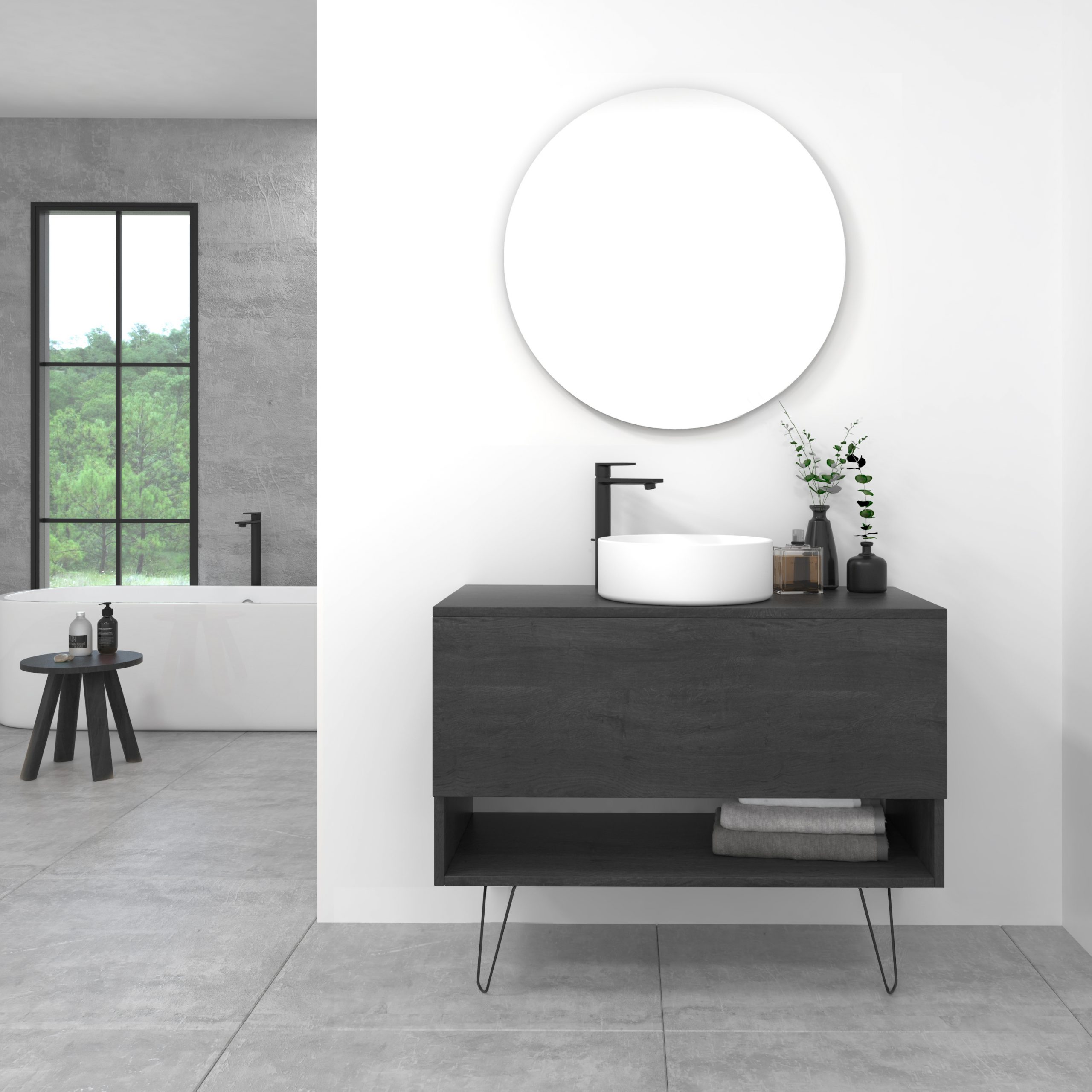 Pack Lille avec vasque à poser et miroir LED circulaire