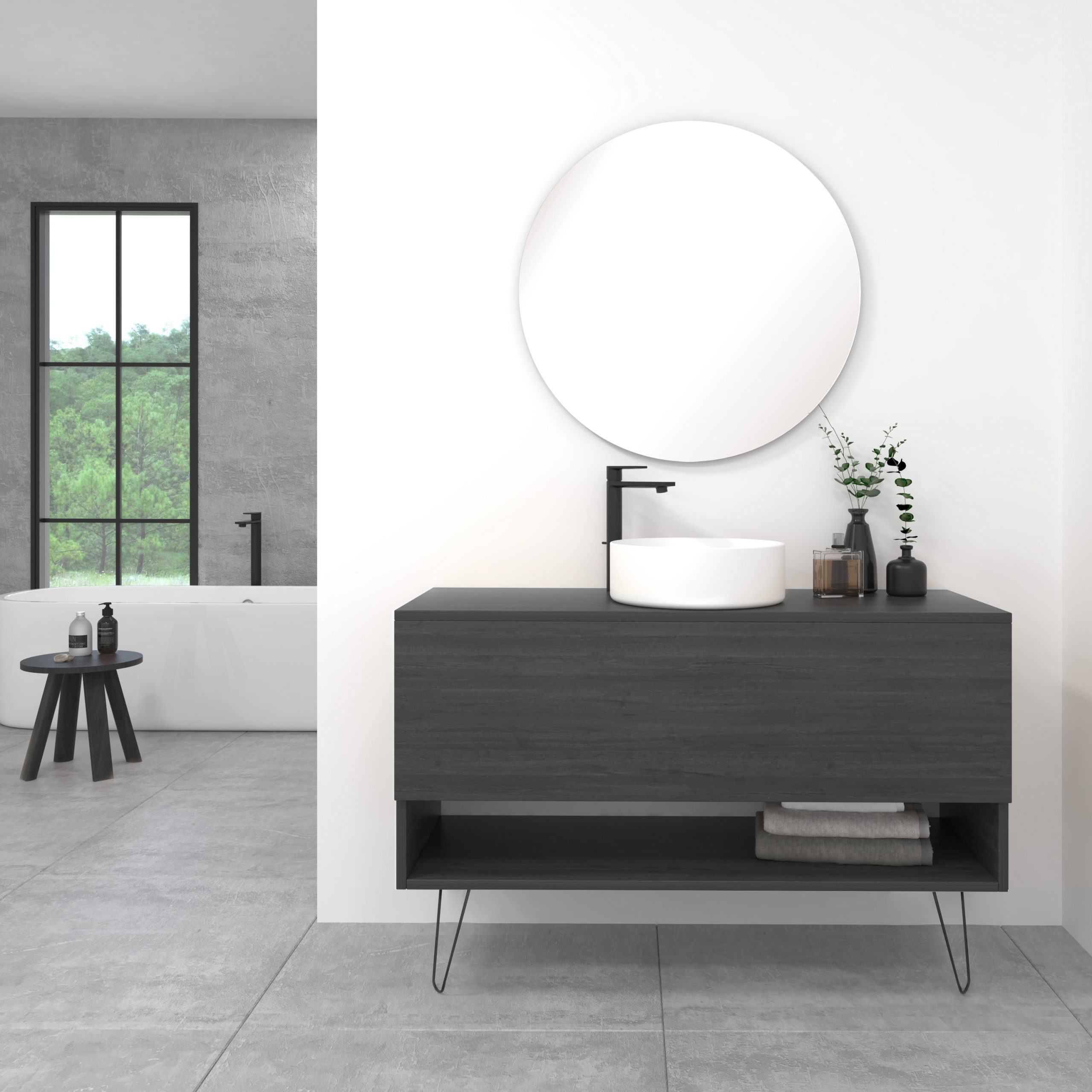 Pack Lille avec vasque à poser et miroir LED circulaire