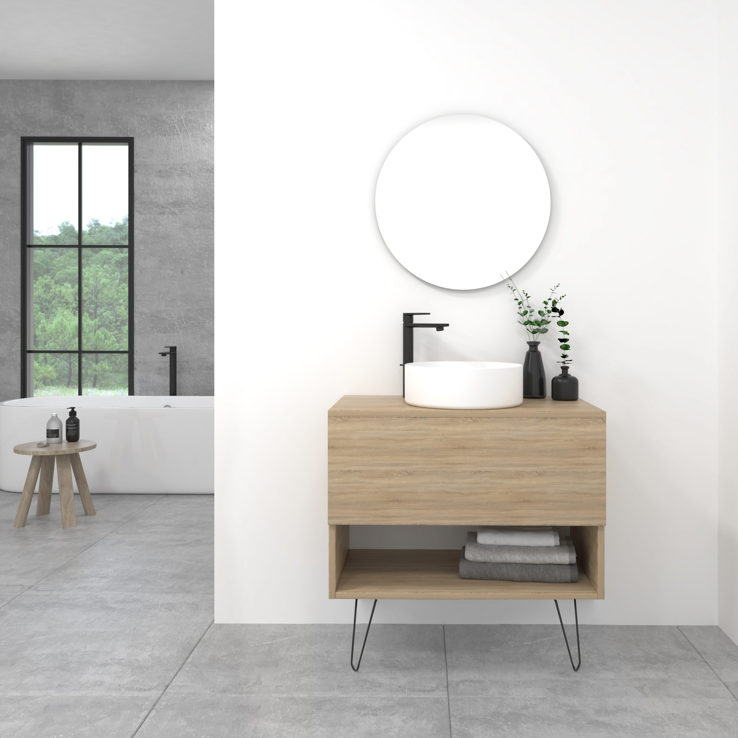 Pack Lille avec vasque à poser et miroir LED circulaire