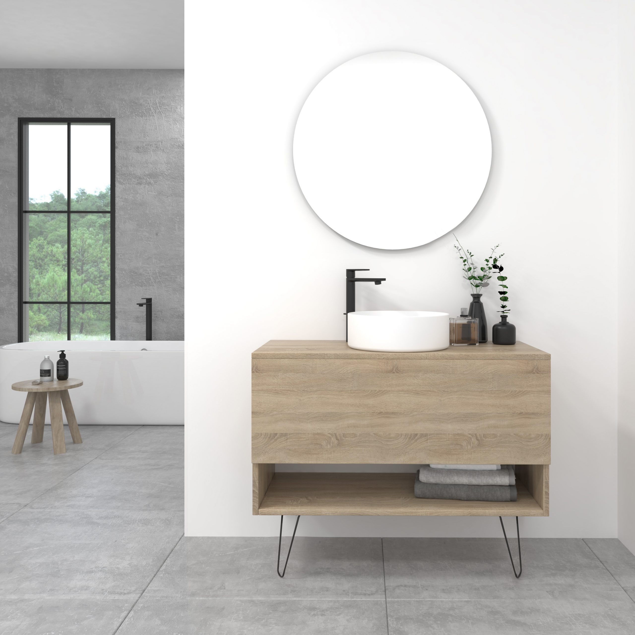 Pack Lille avec vasque à poser et miroir LED circulaire