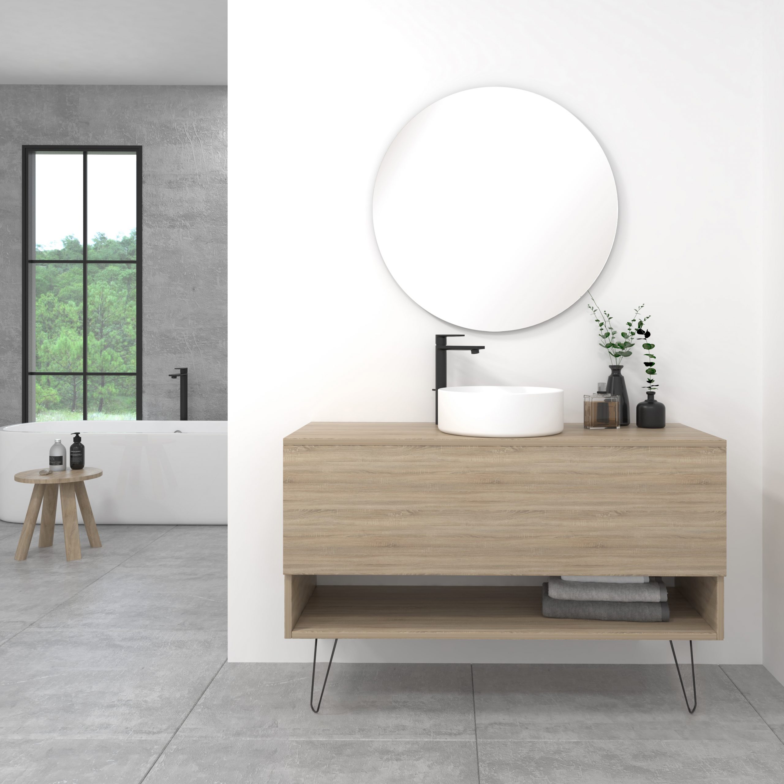 Pack Lille avec vasque à poser et miroir LED circulaire