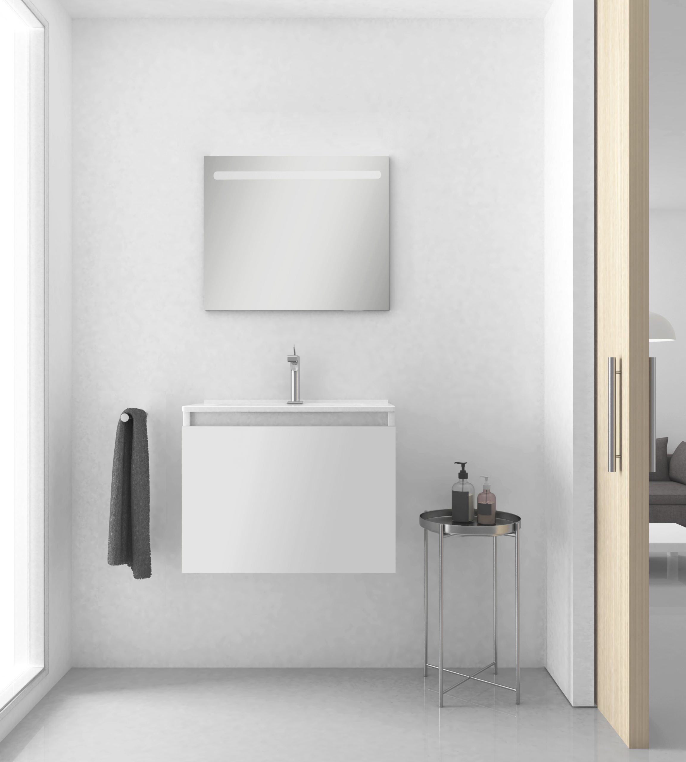 Mini-ensemble avec lavabo et miroir LED