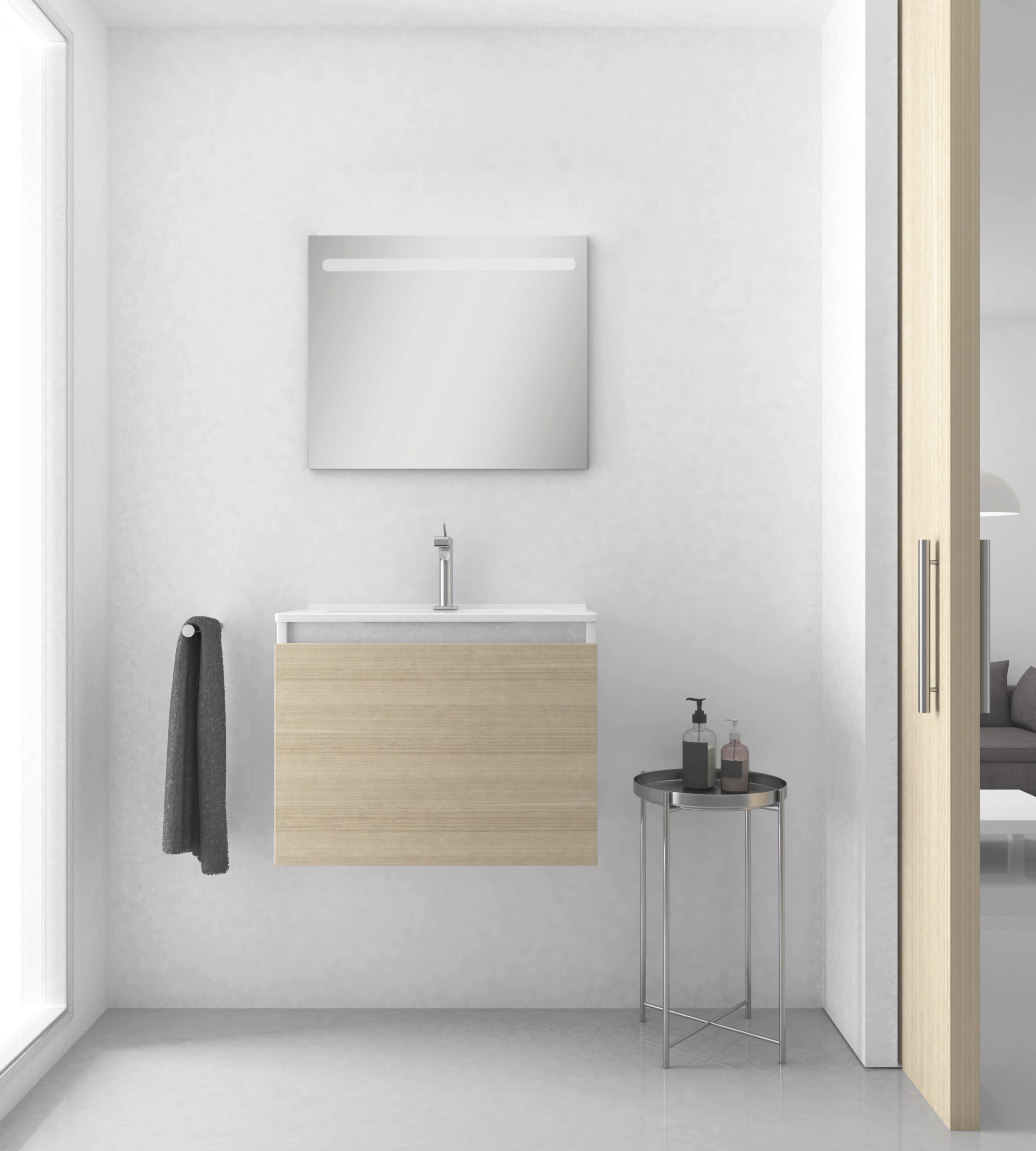 Mini-ensemble avec lavabo et miroir LED