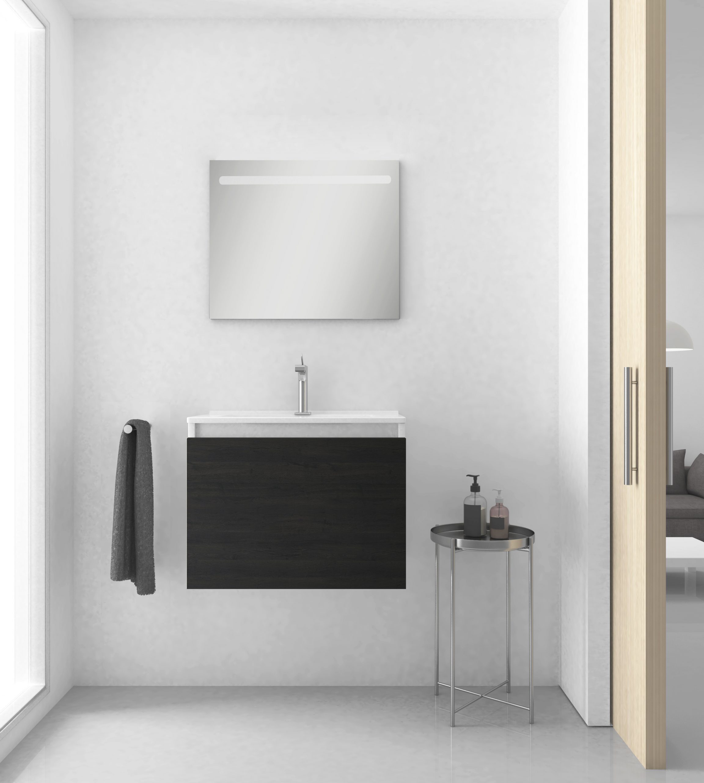Mini-ensemble avec lavabo et miroir LED