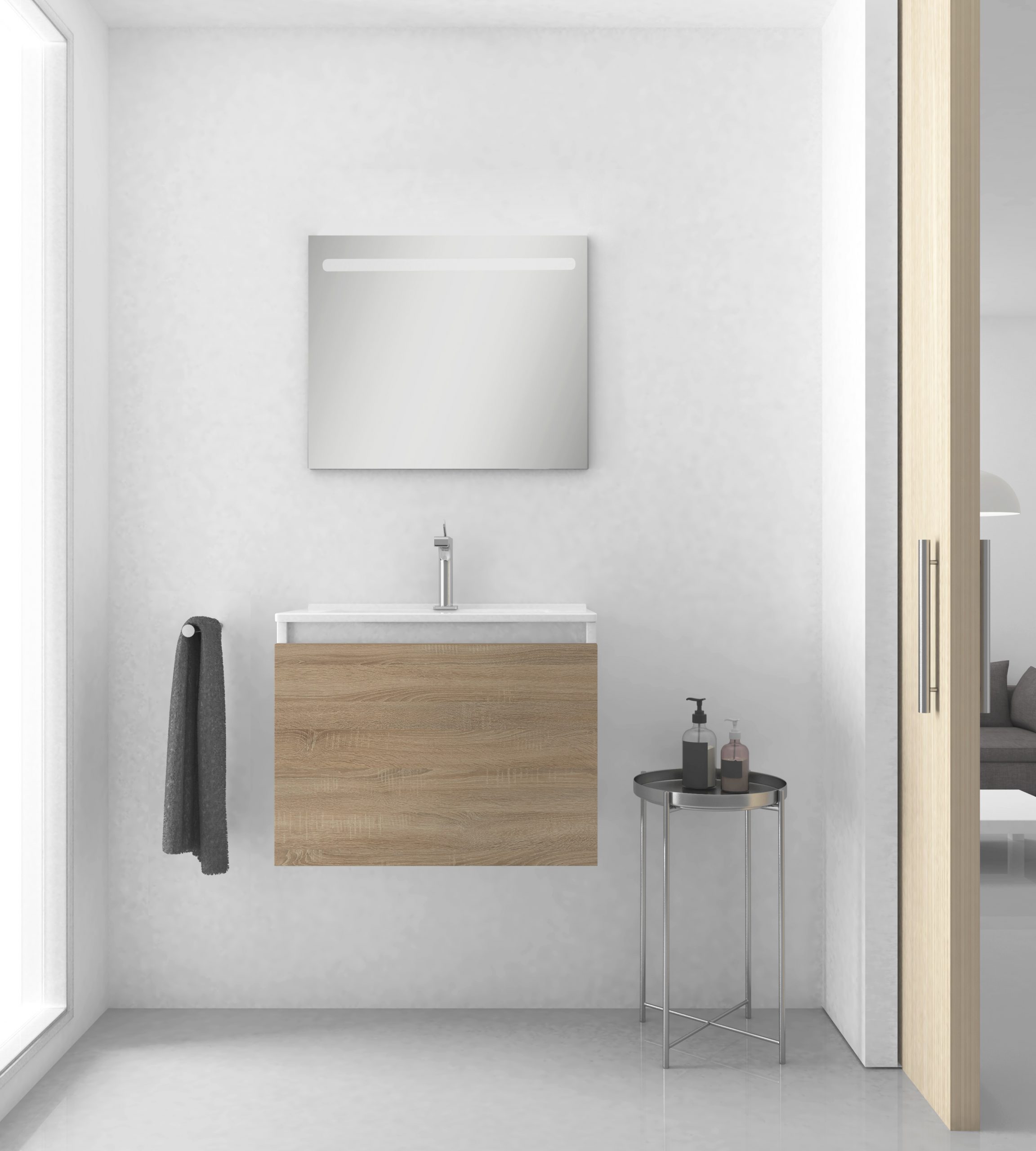 Mini-ensemble avec lavabo et miroir LED