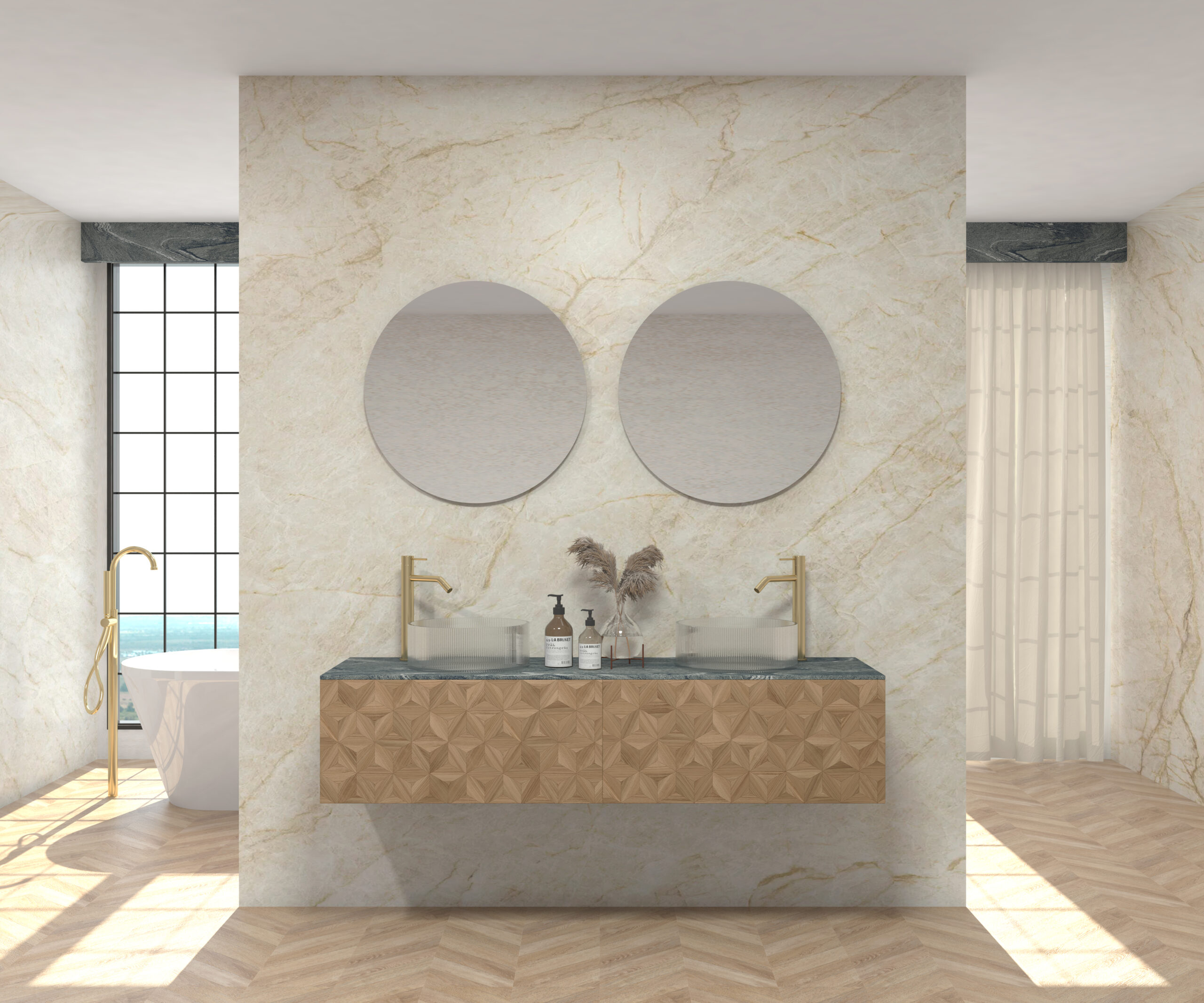 Pack MONET + plan de travail chez Pierre Sapiens + évier + miroir rond