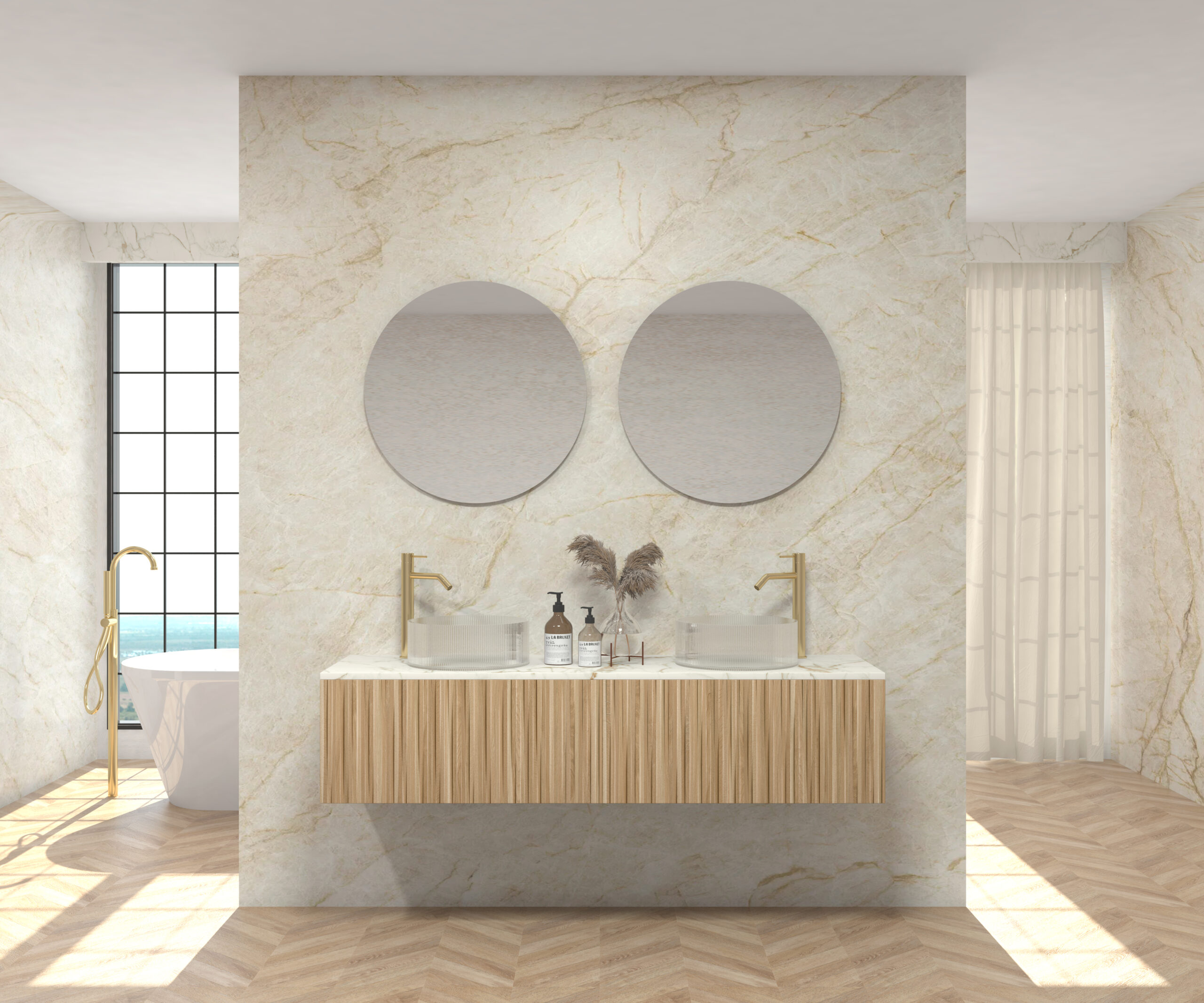 Pack MONET + plan de travail chez Pierre Sapiens + évier + miroir rond