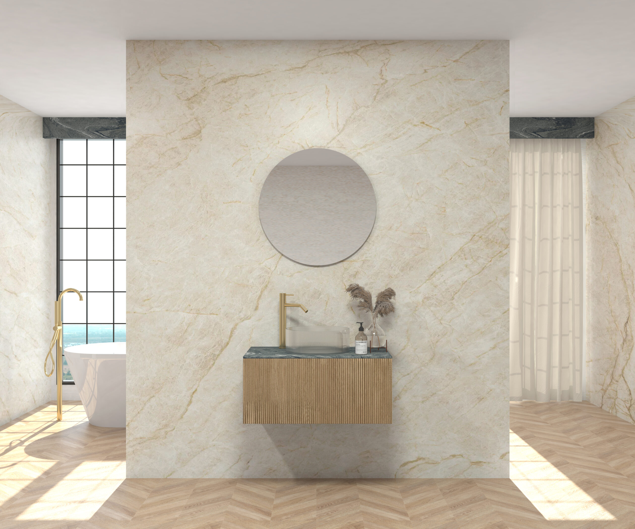 Pack MONET + plan de travail chez Pierre Sapiens + évier + miroir rond