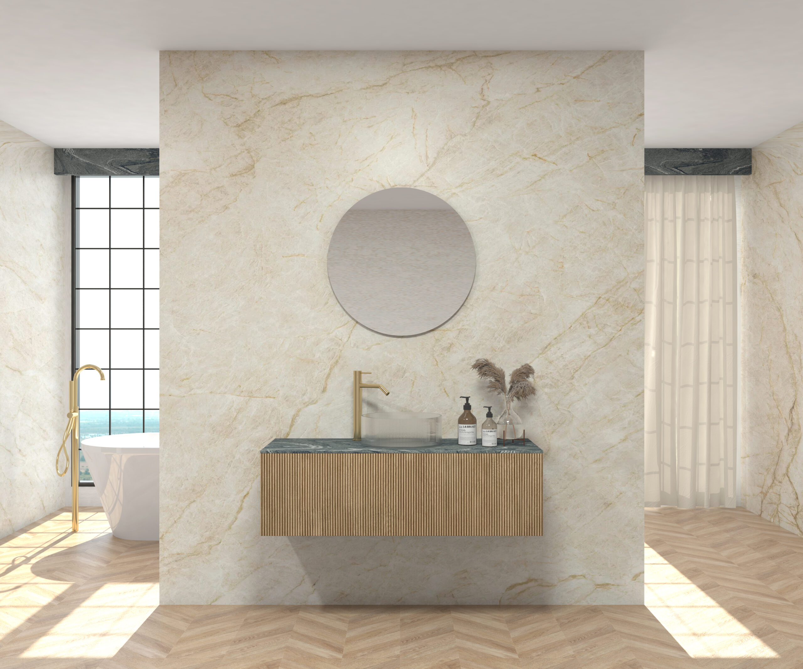 Pack MONET + plan de travail chez Pierre Sapiens + évier + miroir rond