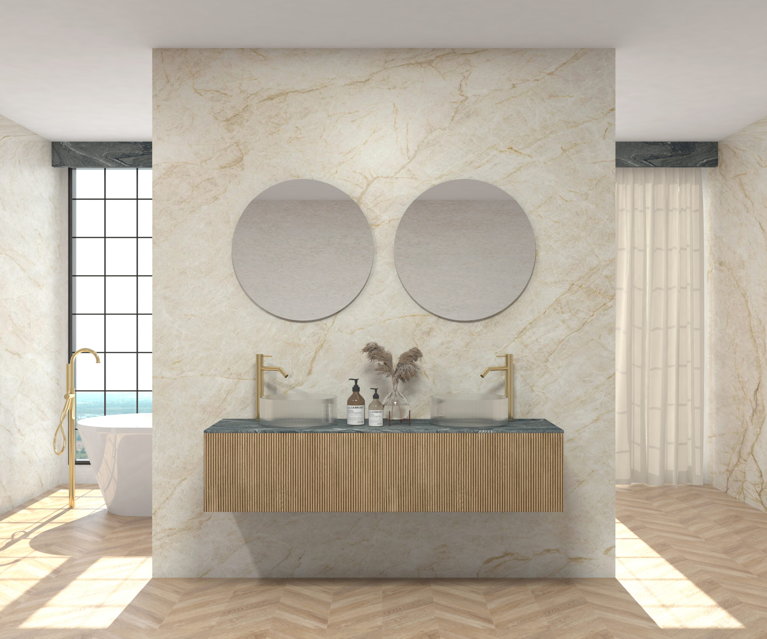 Pack MONET + plan de travail chez Pierre Sapiens + évier + miroir rond