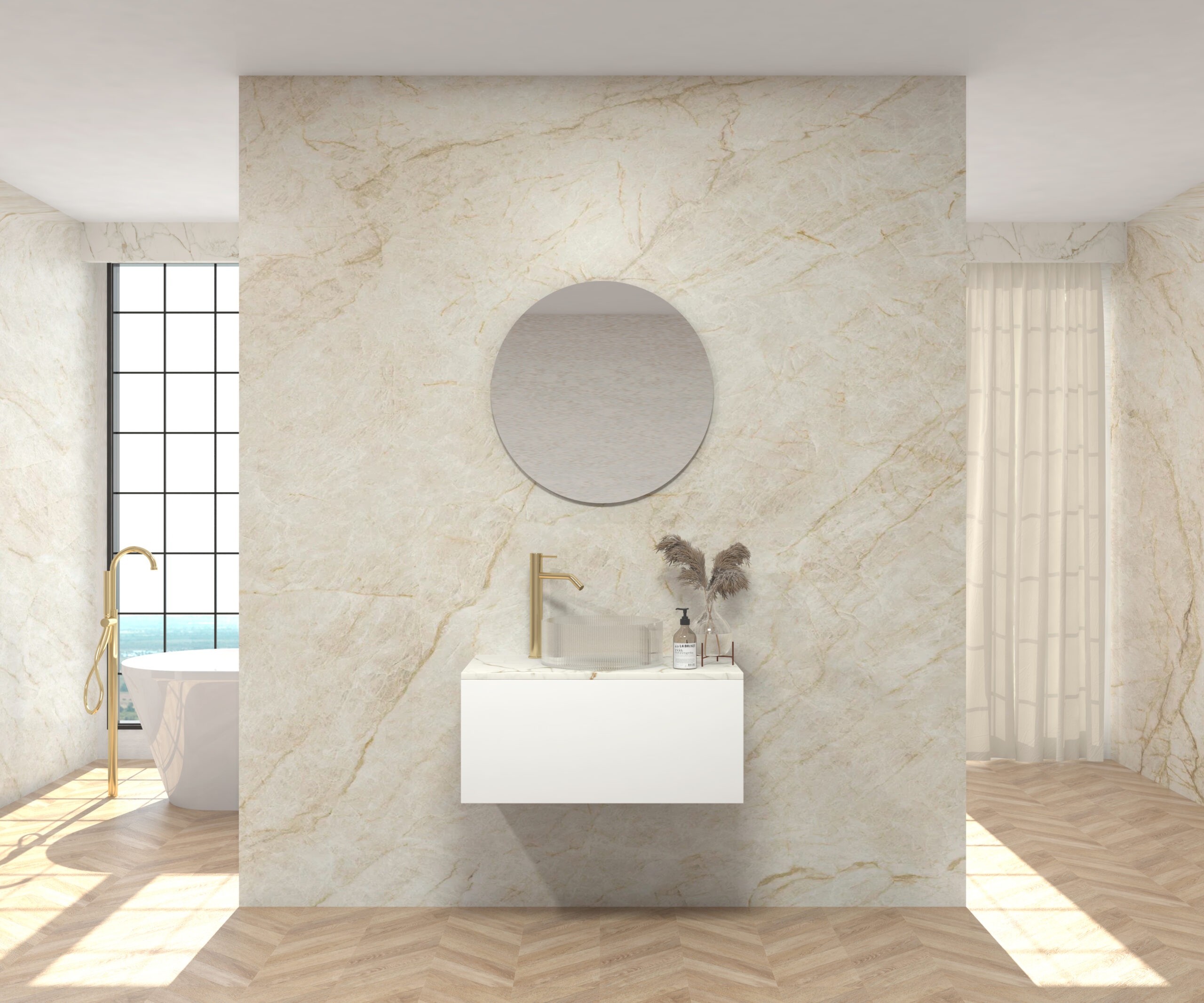 Pack MONET + plan de travail chez Pierre Sapiens + évier + miroir rond