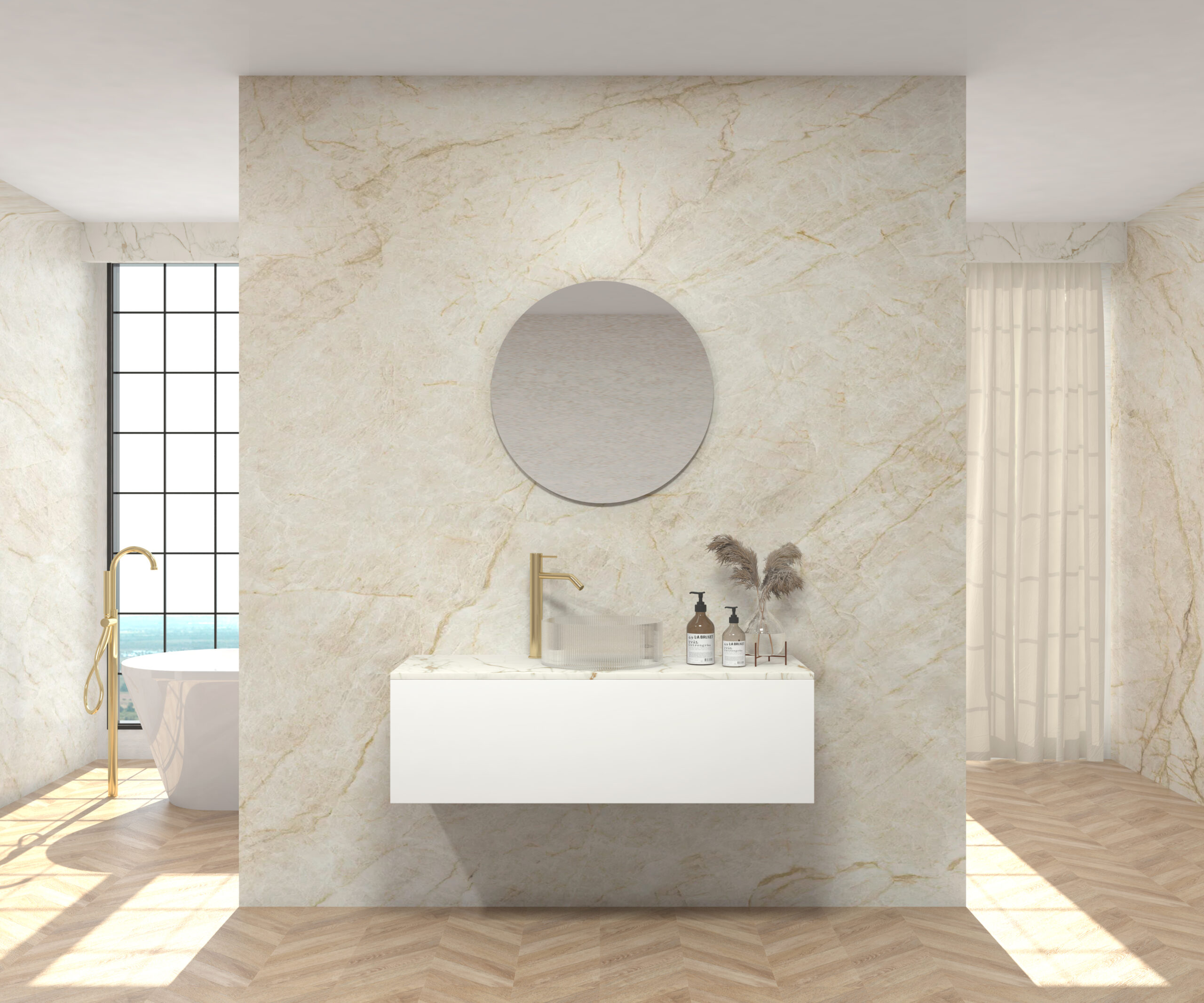 Pack MONET + plan de travail chez Pierre Sapiens + évier + miroir rond