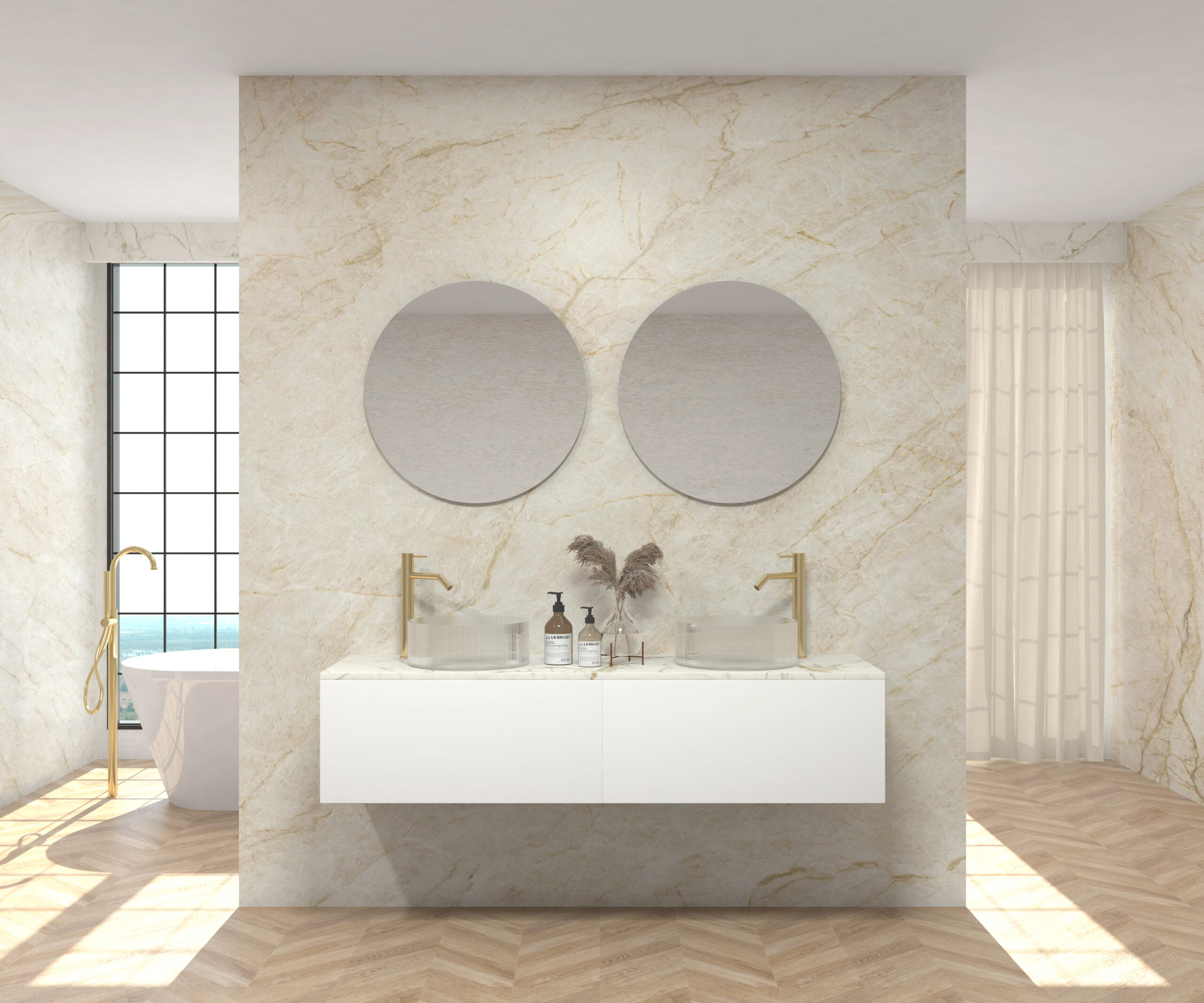 Pack MONET + plan de travail chez Pierre Sapiens + évier + miroir rond