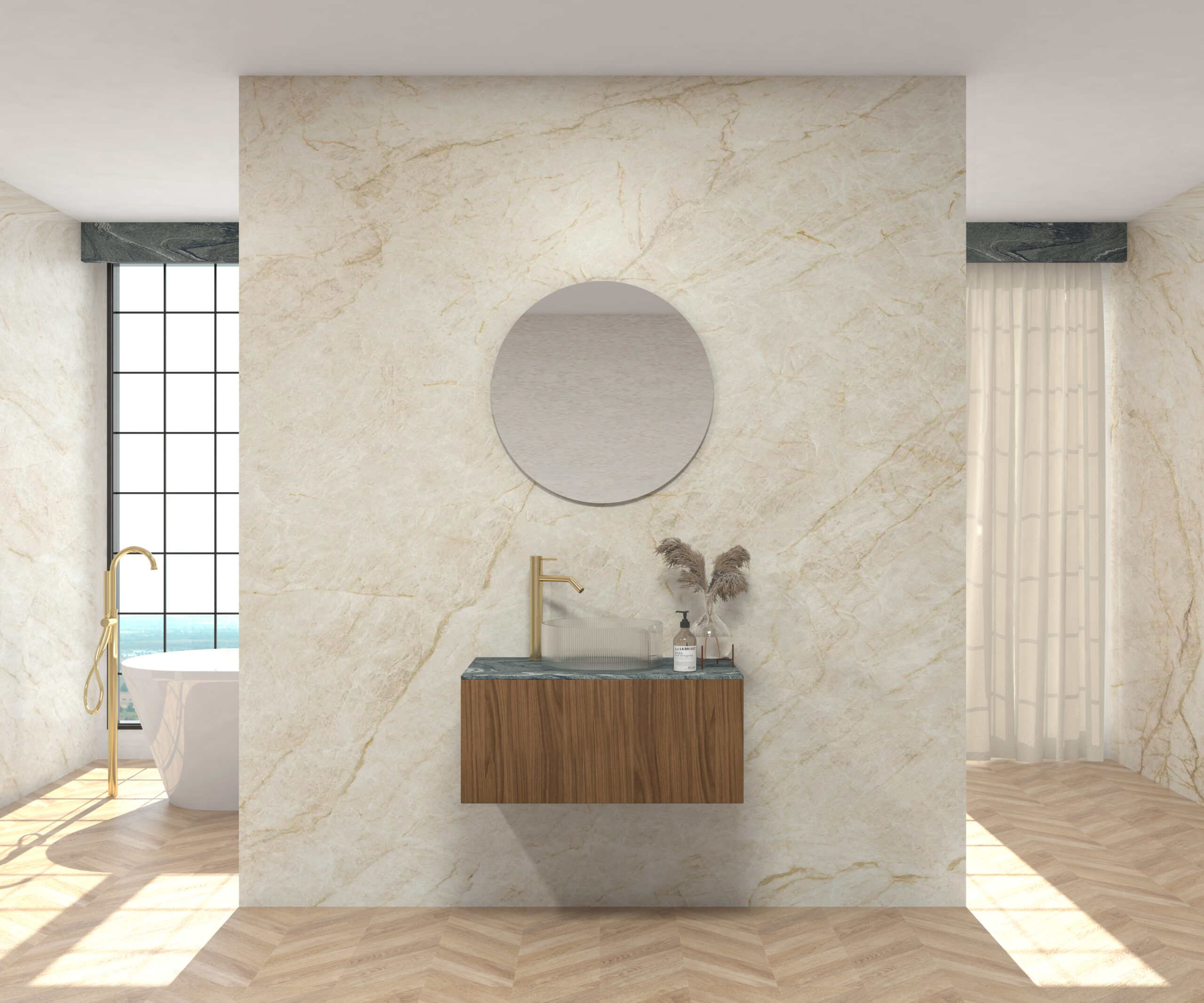 Pack MONET + plan de travail chez Pierre Sapiens + évier + miroir rond