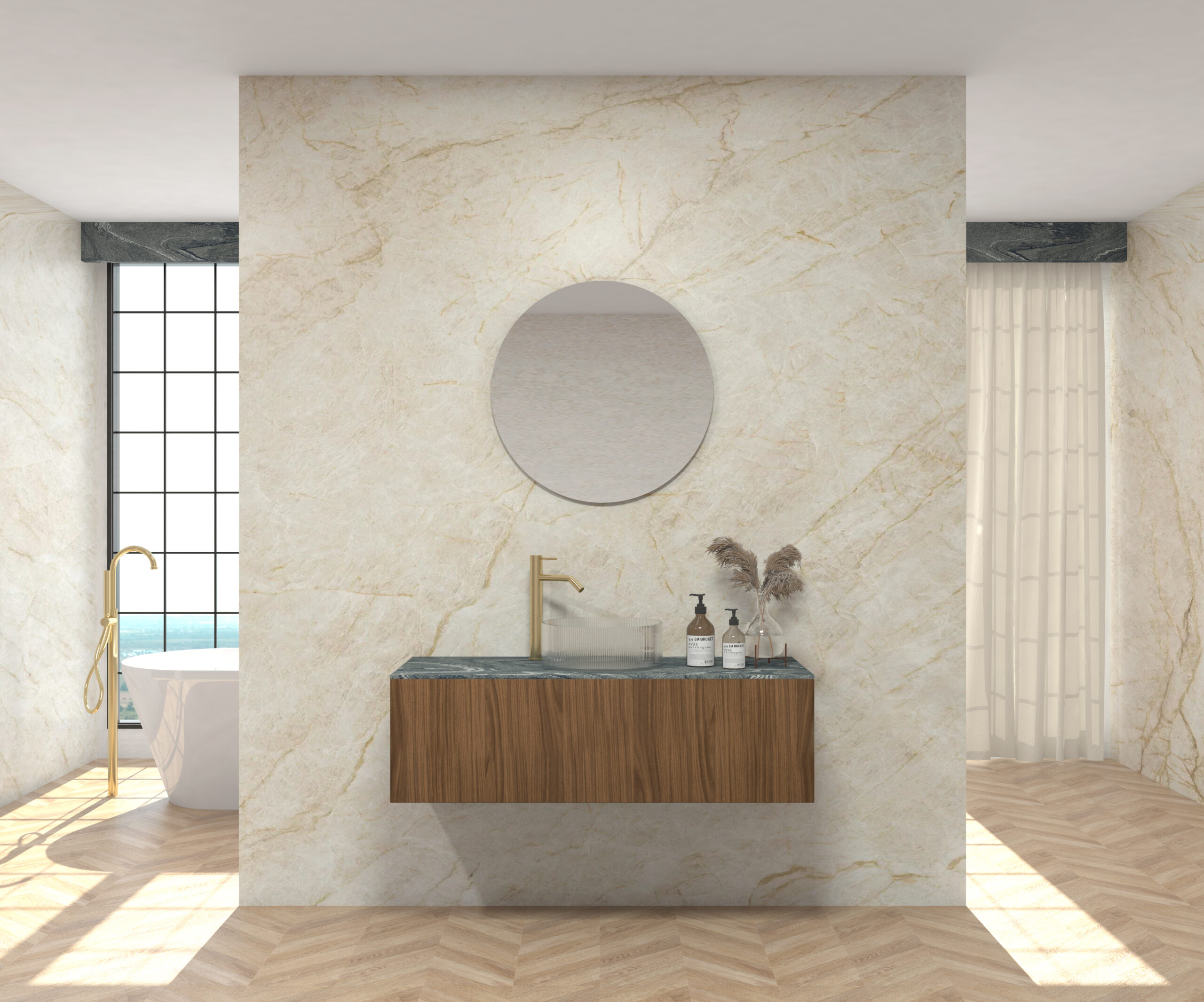 Pack MONET + plan de travail chez Pierre Sapiens + évier + miroir rond