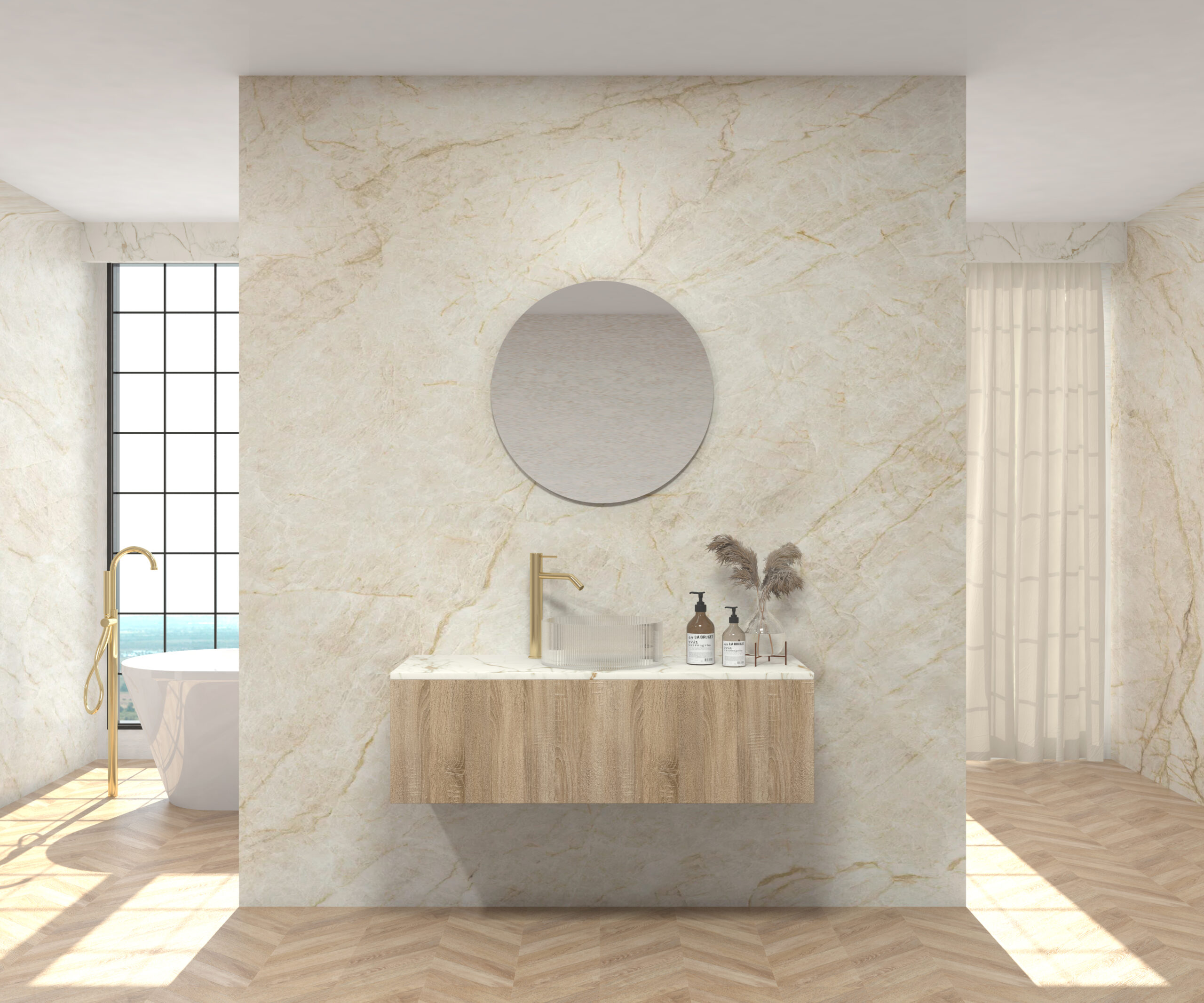 Pack MONET + plan de travail chez Pierre Sapiens + évier + miroir rond