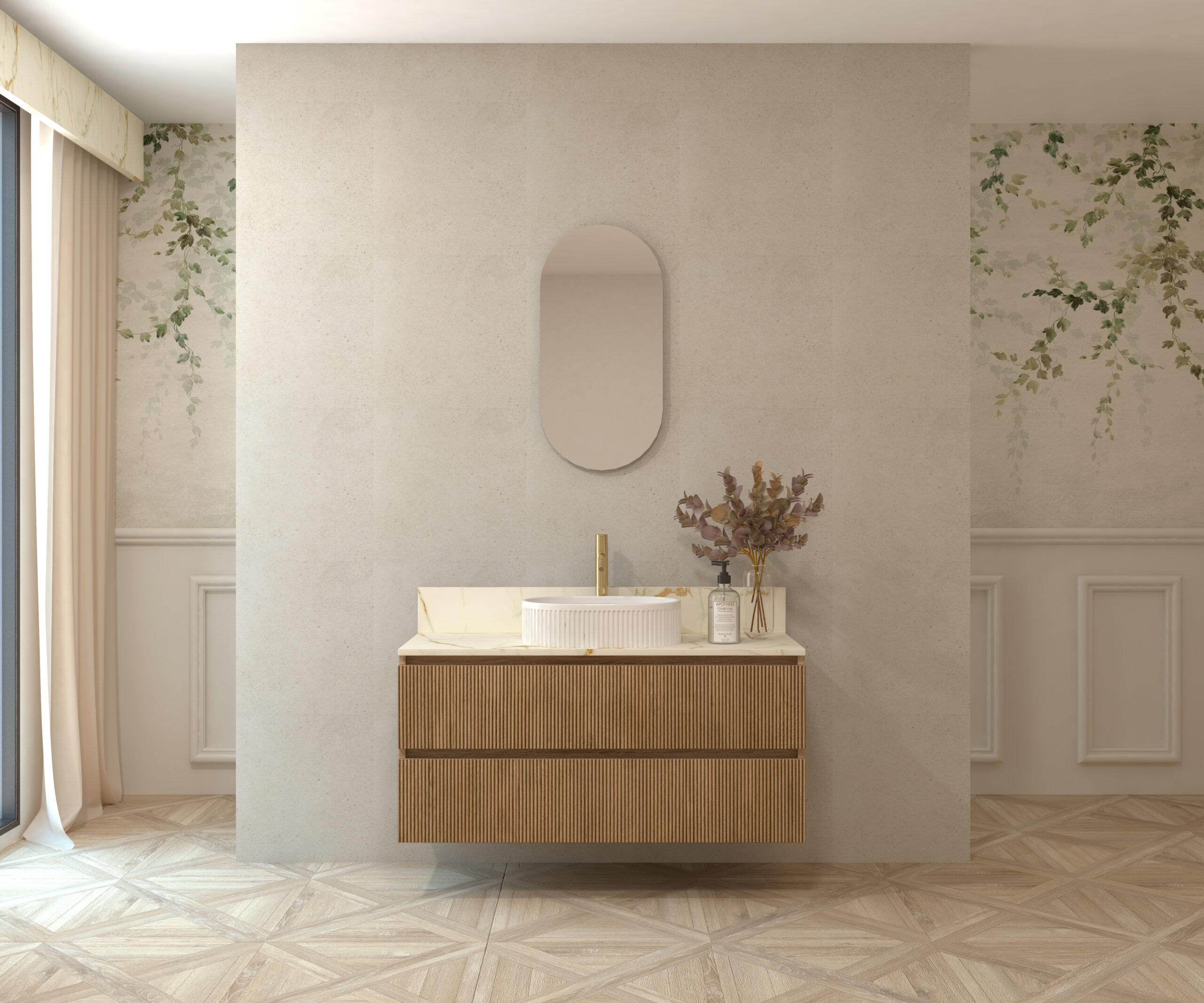 Pack MATISSE + plan de travail Pierre Sapiens + évier + capsule miroir