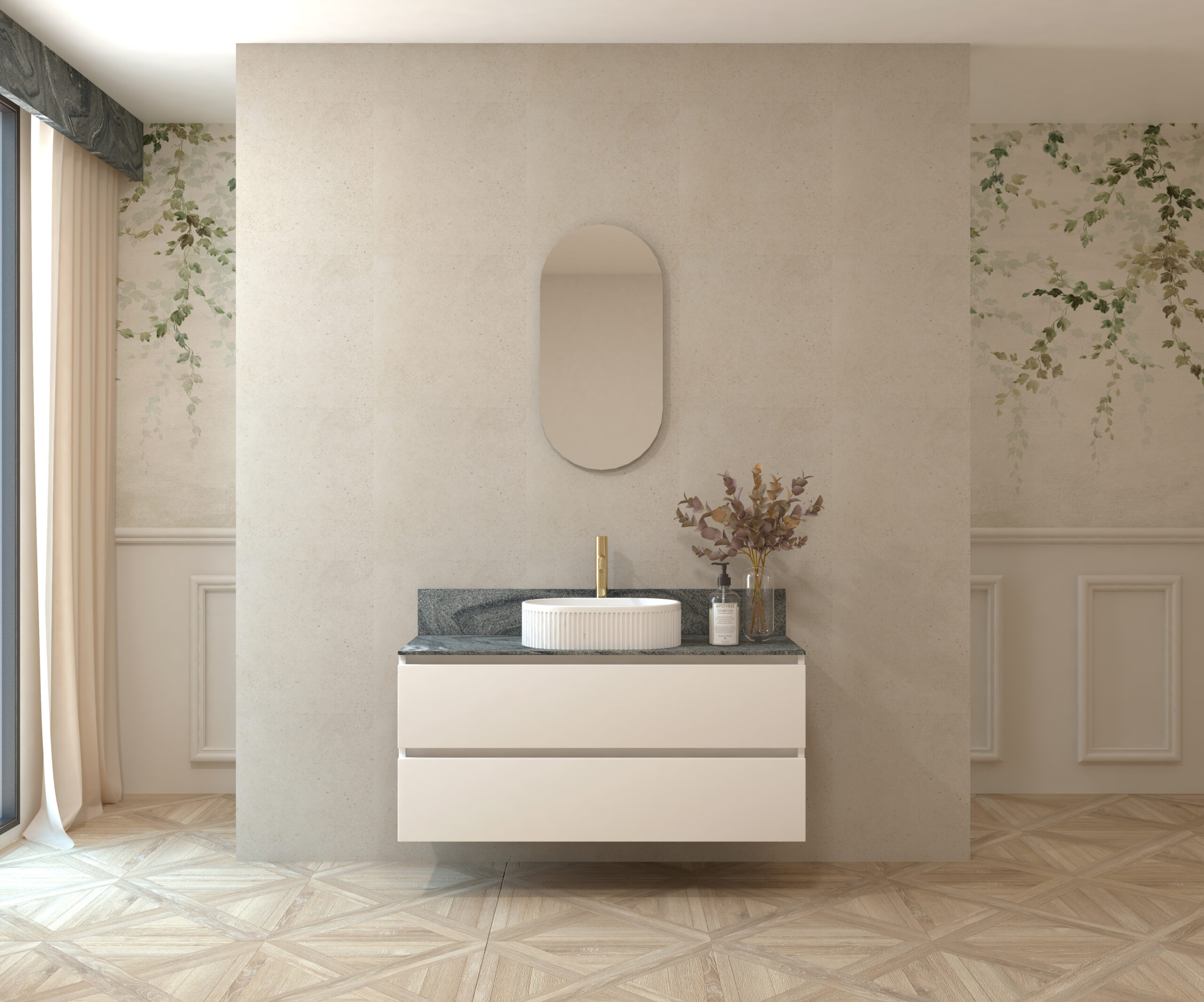 Pack MATISSE + plan de travail Pierre Sapiens + évier + capsule miroir