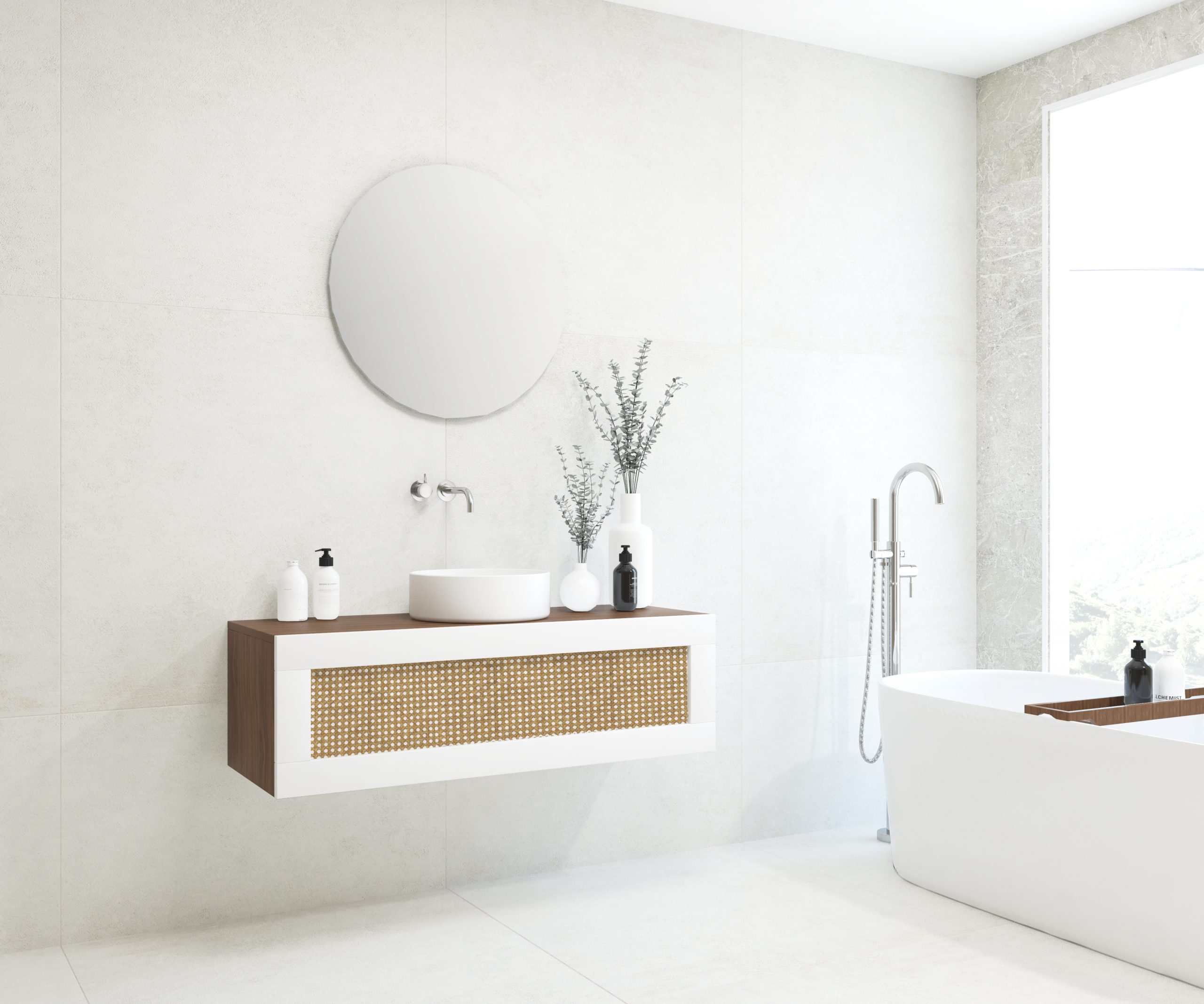 Pack ARTOIS noyer 120 cm + lavabo + miroir  circular