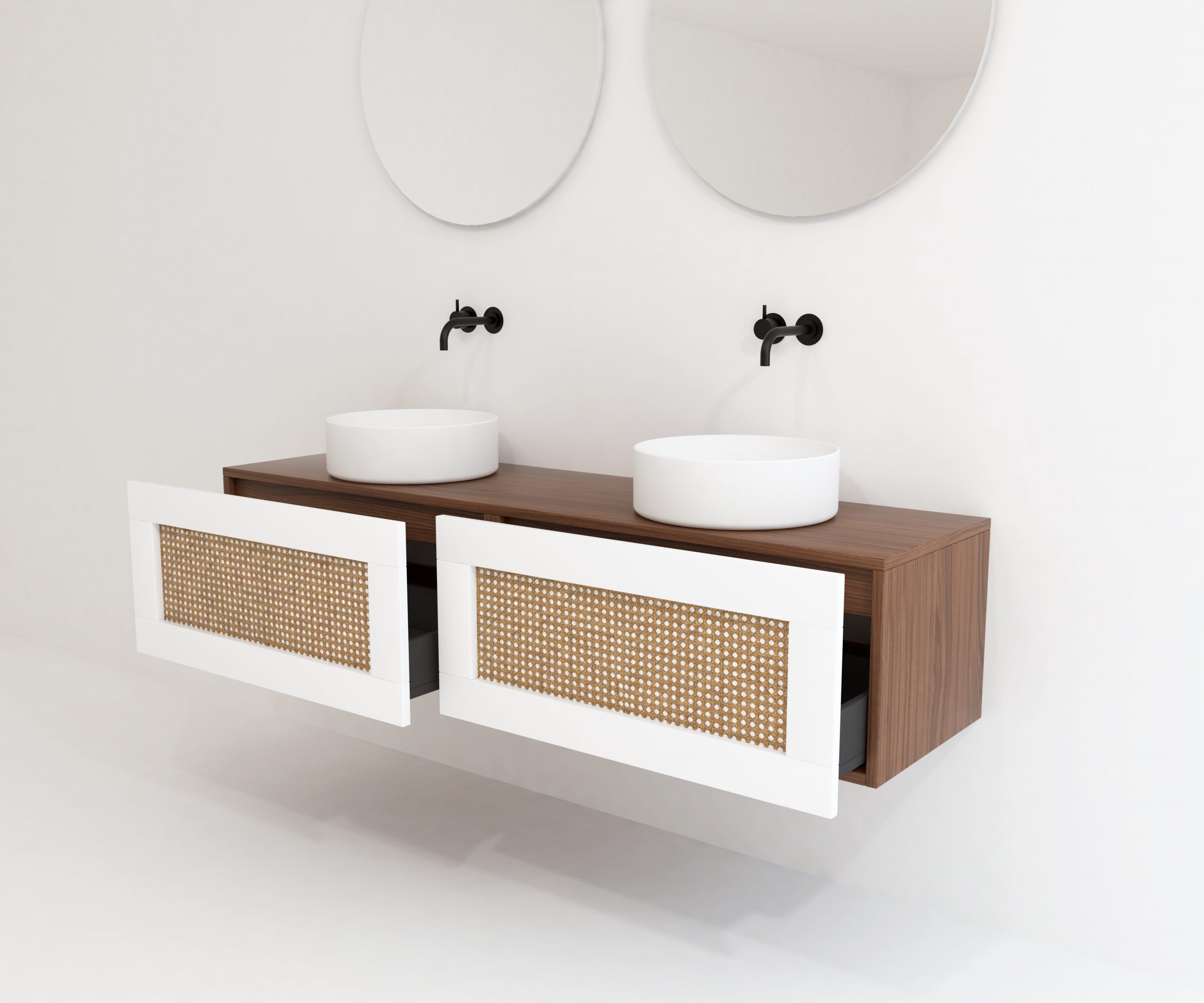 Pack ARTOIS noyer 160 cm + double lavabo + double miroir  circular