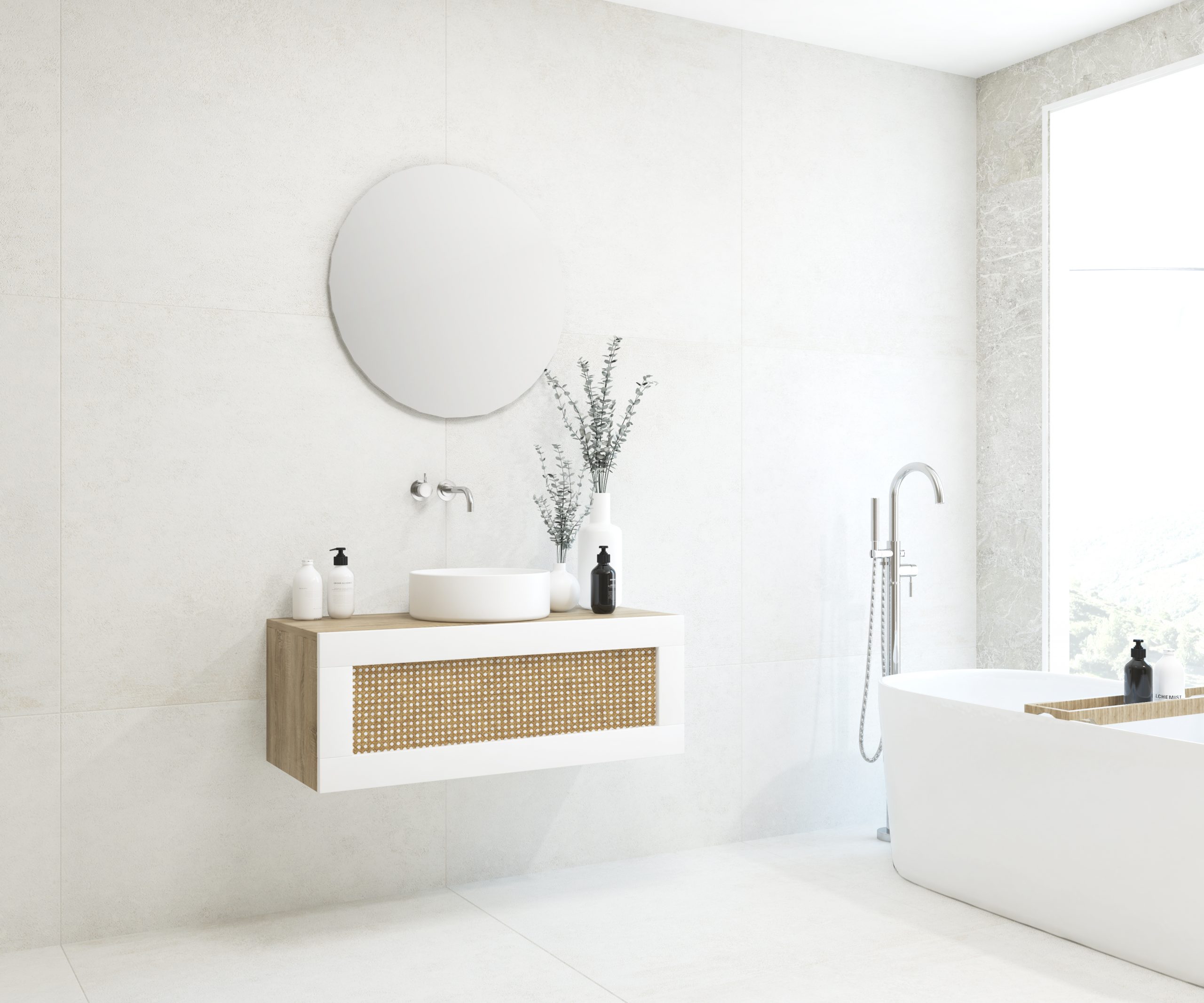 ARTOIS chêne bardolino pack 100 cm + lavabo + miroir circulaire