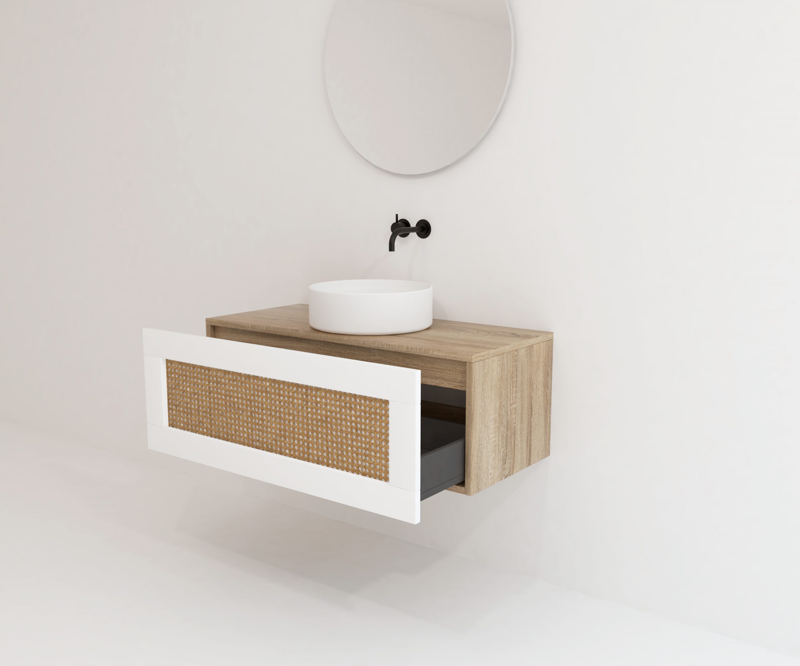 ARTOIS chêne bardolino pack 100 cm + lavabo + miroir circulaire