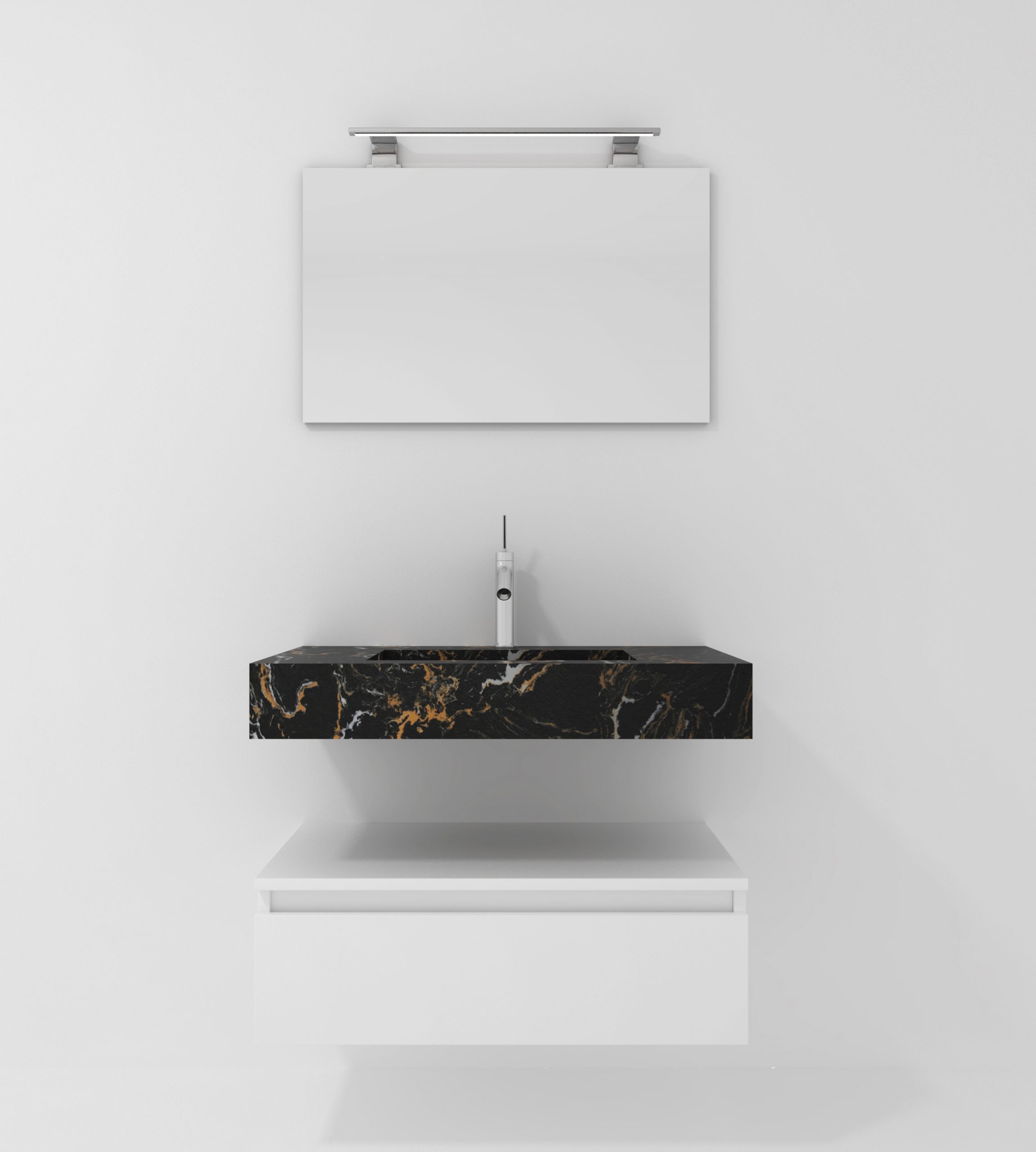 Pack Venus avec vasque compacte en marbre, miroir et projecteur LED