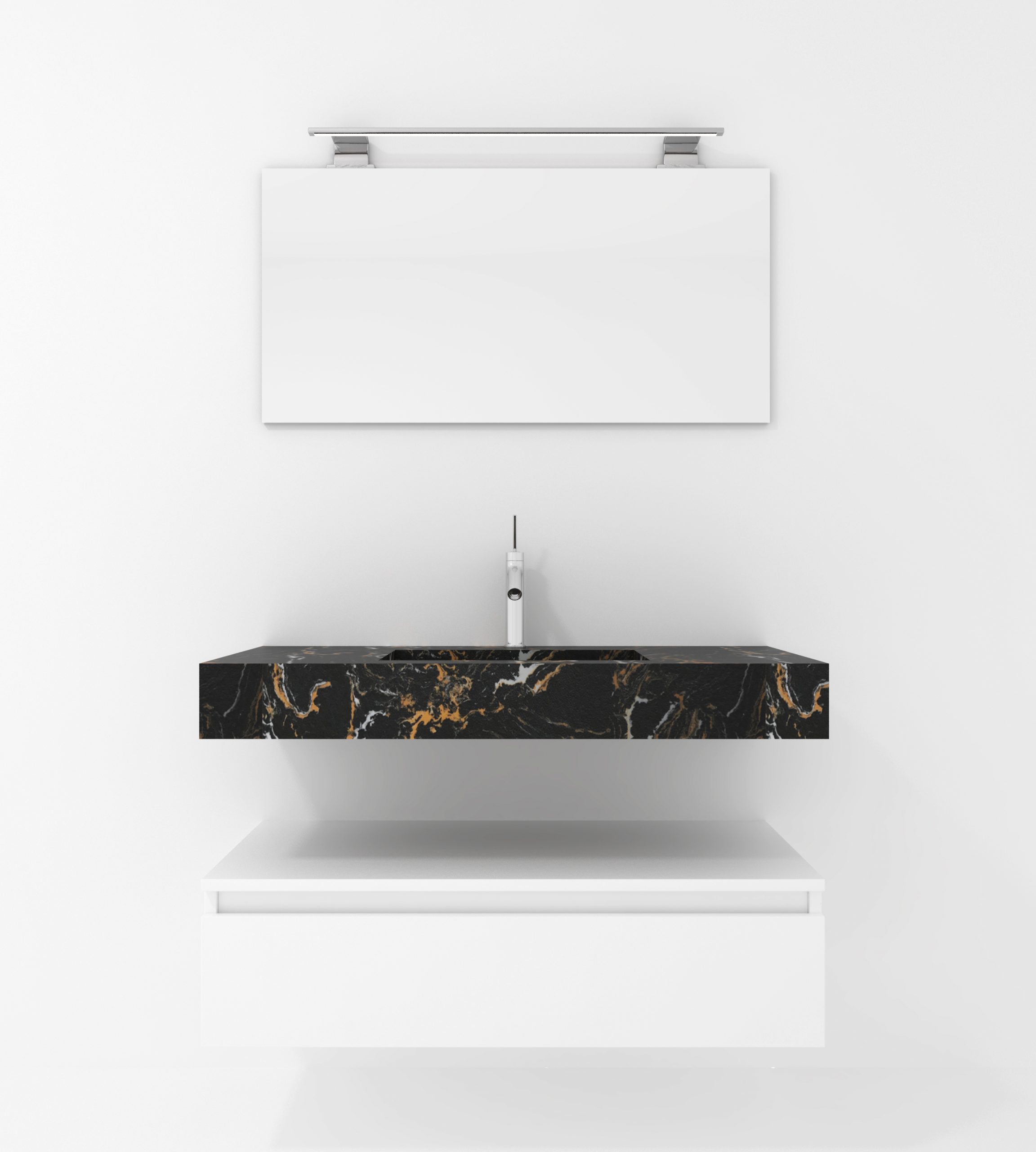 Pack Venus avec vasque compacte en marbre, miroir et projecteur LED