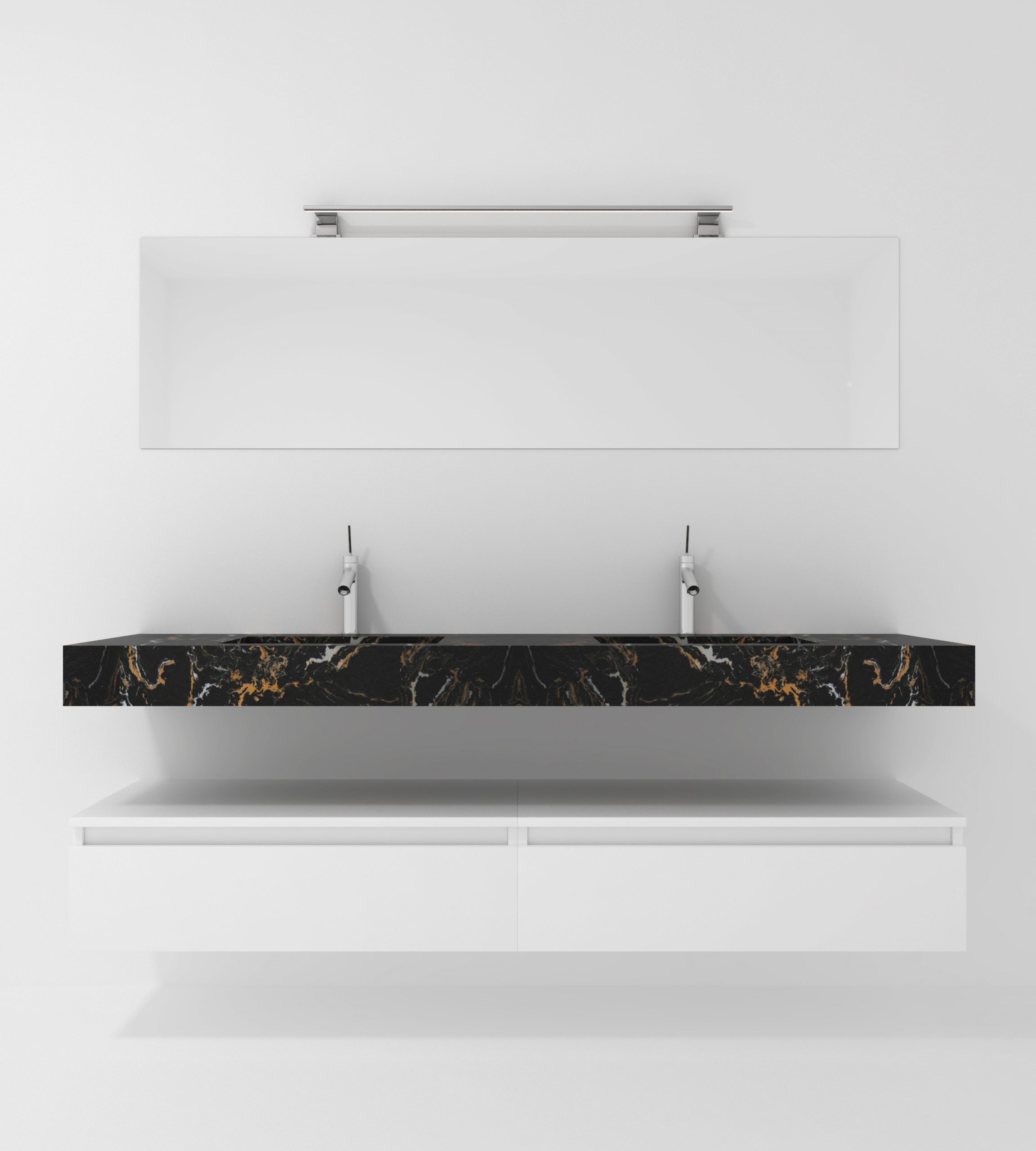 Pack Venus con lavabo mármol compacto doble seno, espejo y foco led