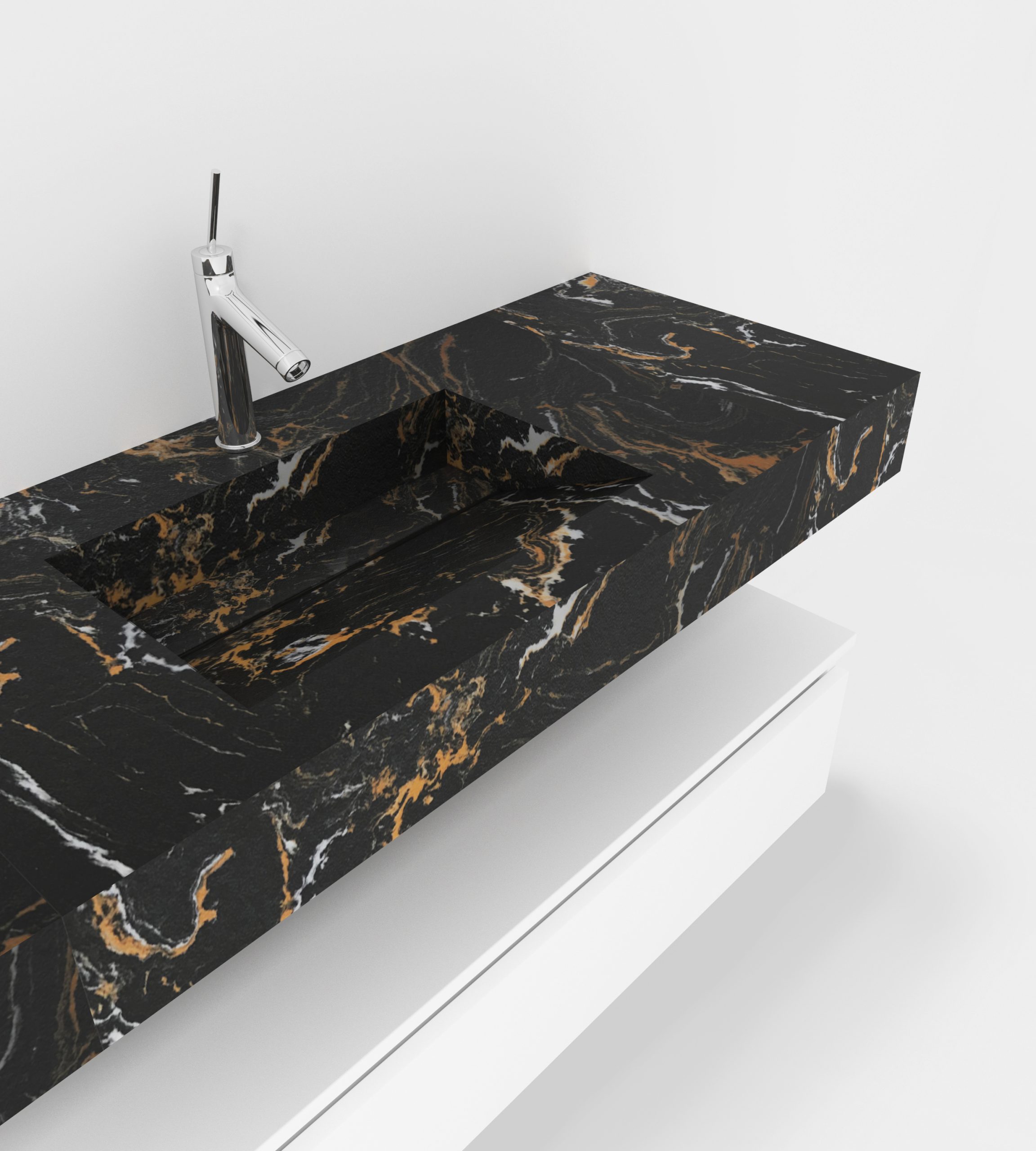 Pack Venus con lavabo mármol compacto doble seno, espejo y foco led