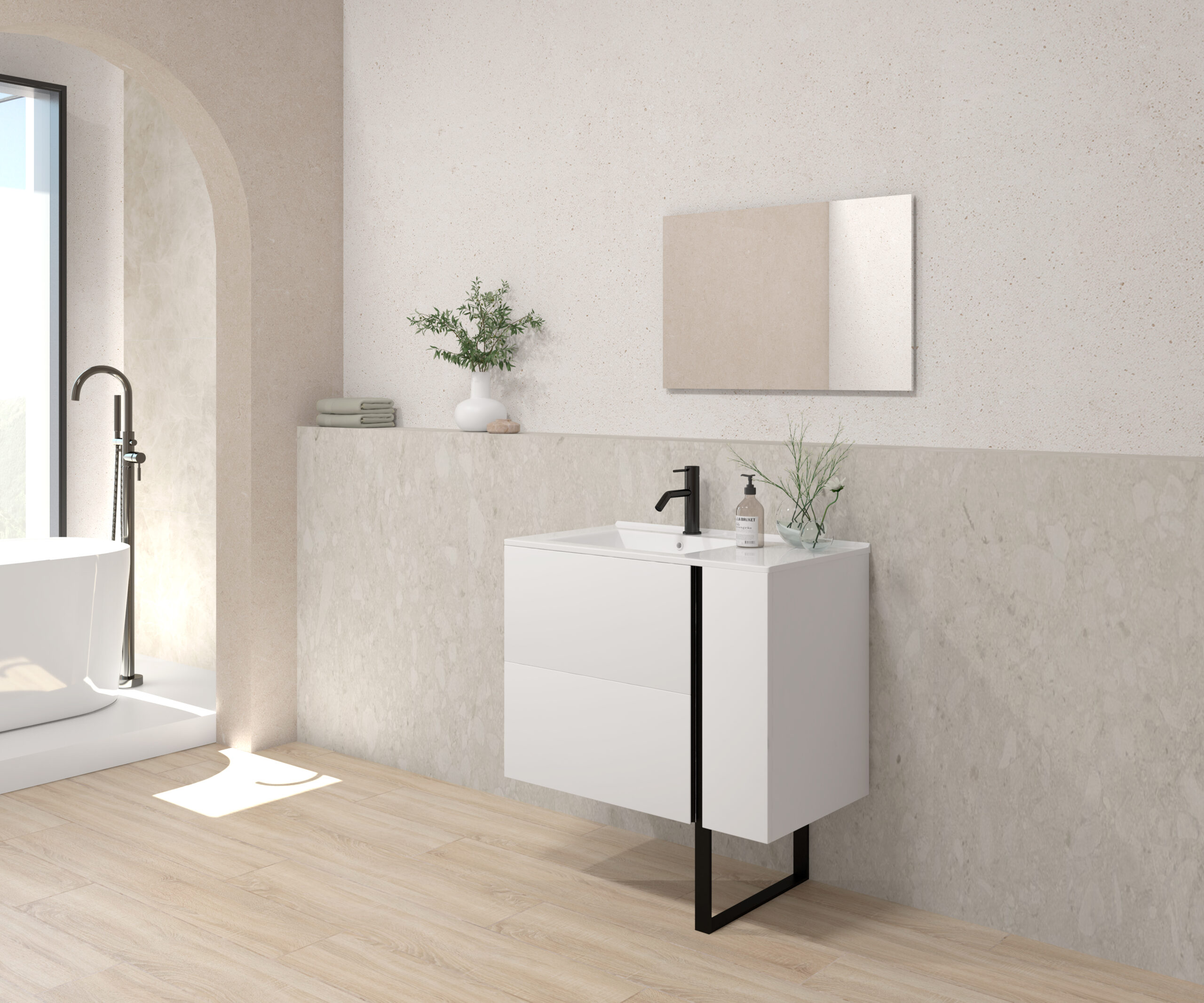 Pack ALEGHE PIED 80 cm + lavabo + espejo liso