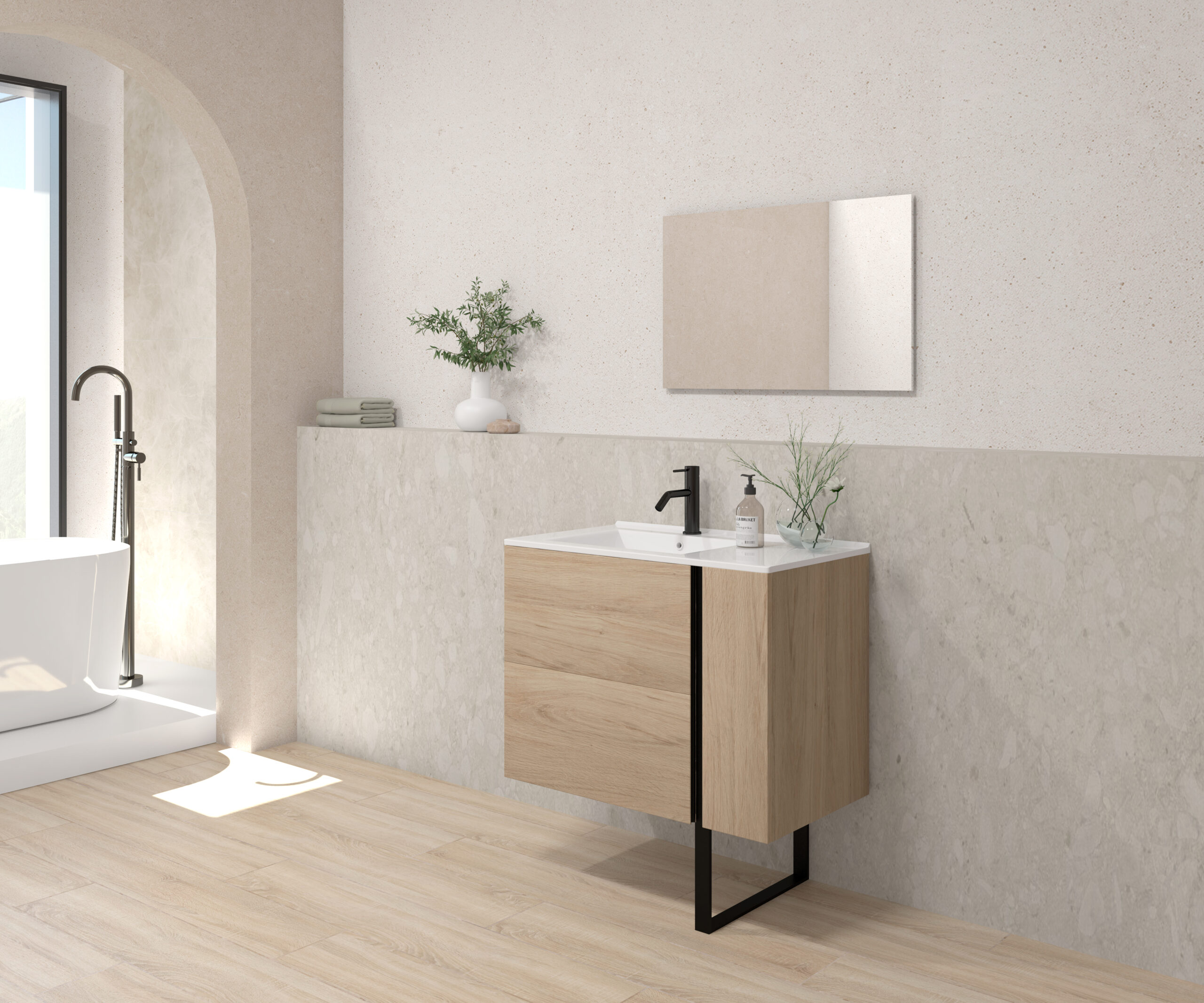 Pack ALEGHE PIED 80 cm + lavabo + espejo liso